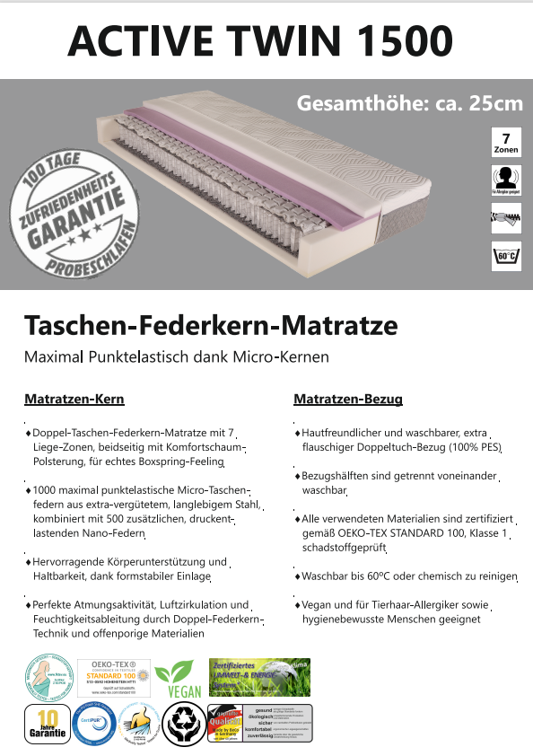Doppel-Taschen-Federkern-Matratze 140x200 - MyStyle 3010