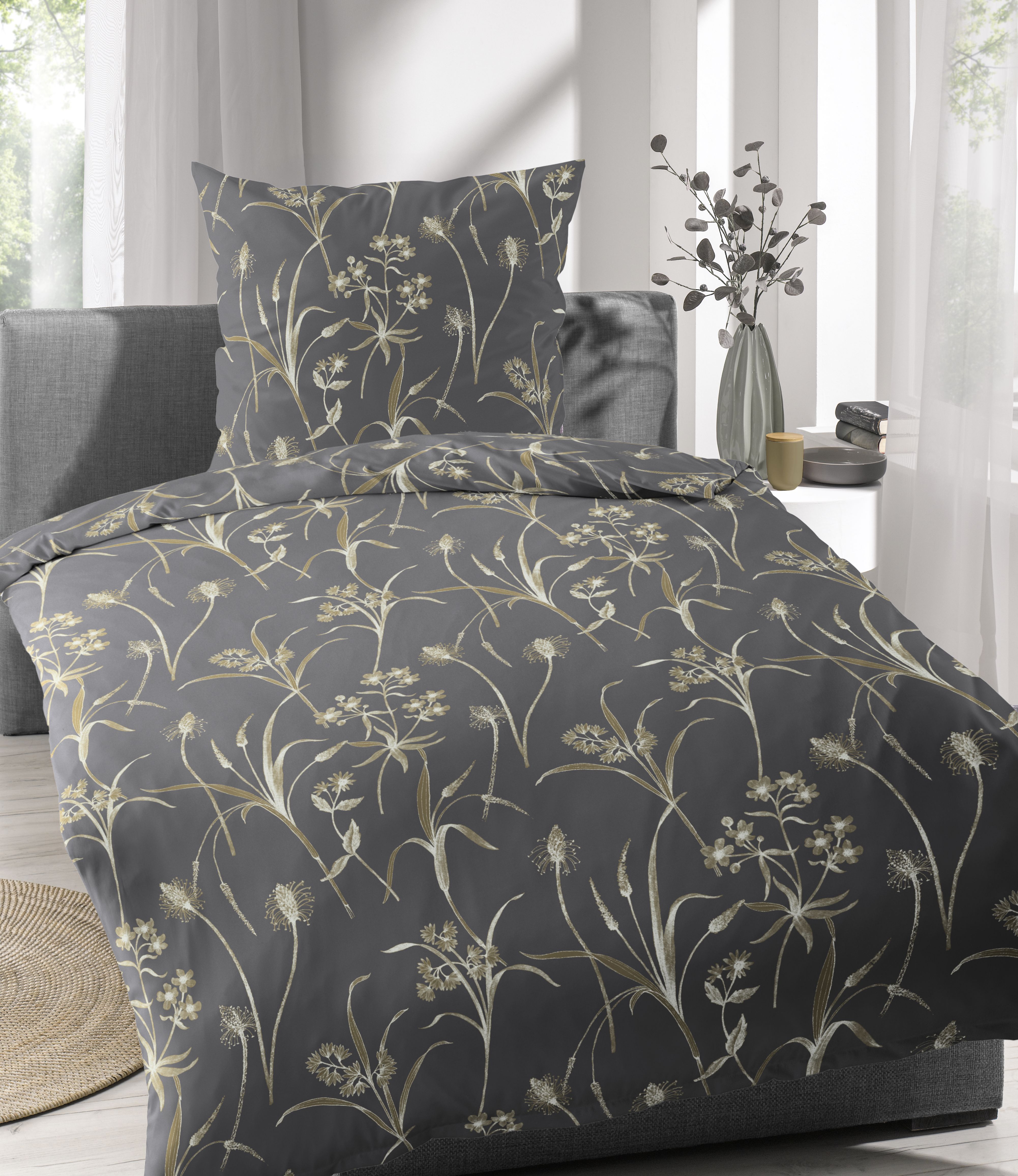 Mako-Satin-Bettwäsche, 135x200cm - CASEA Sevillas, natur, floral