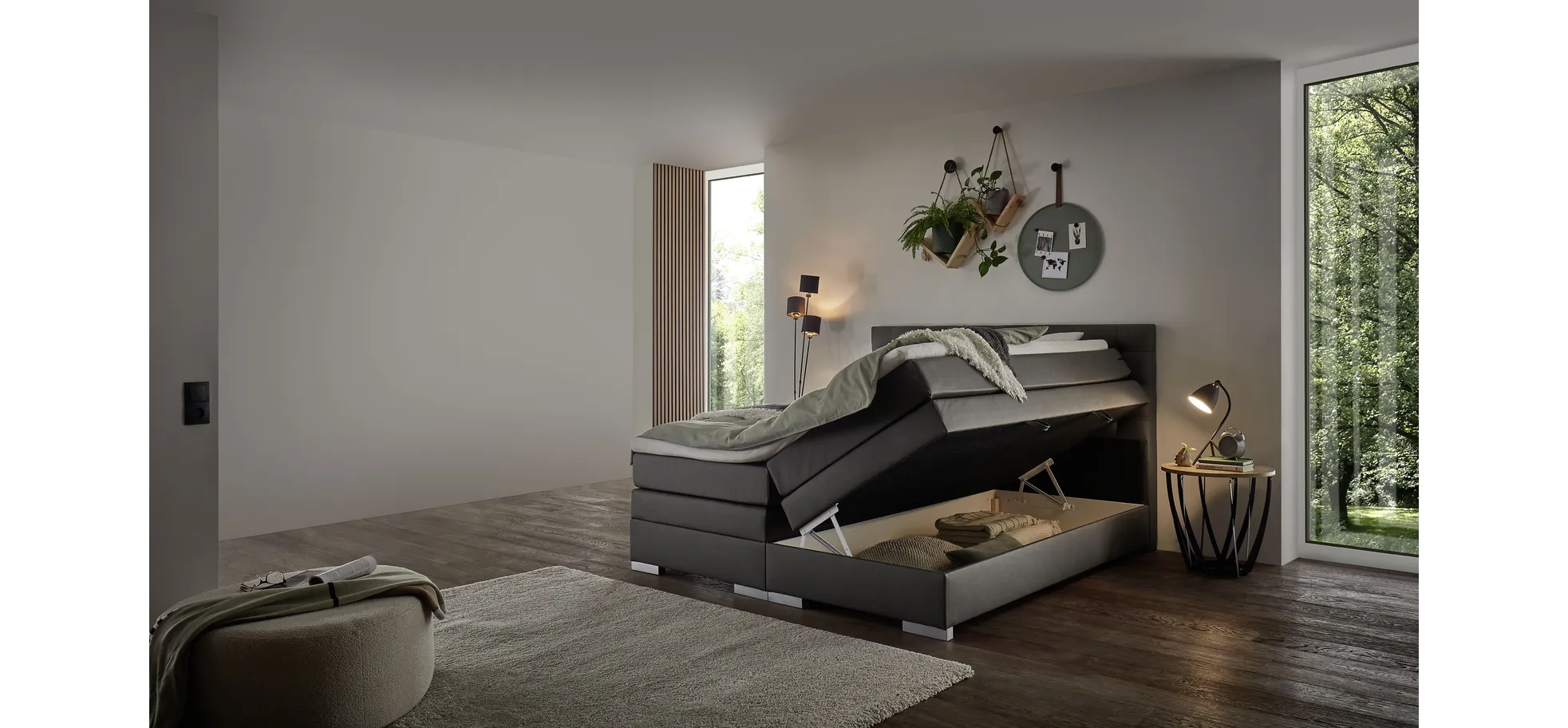 Boxspringbett, Stoff grau   - Sandrin E 