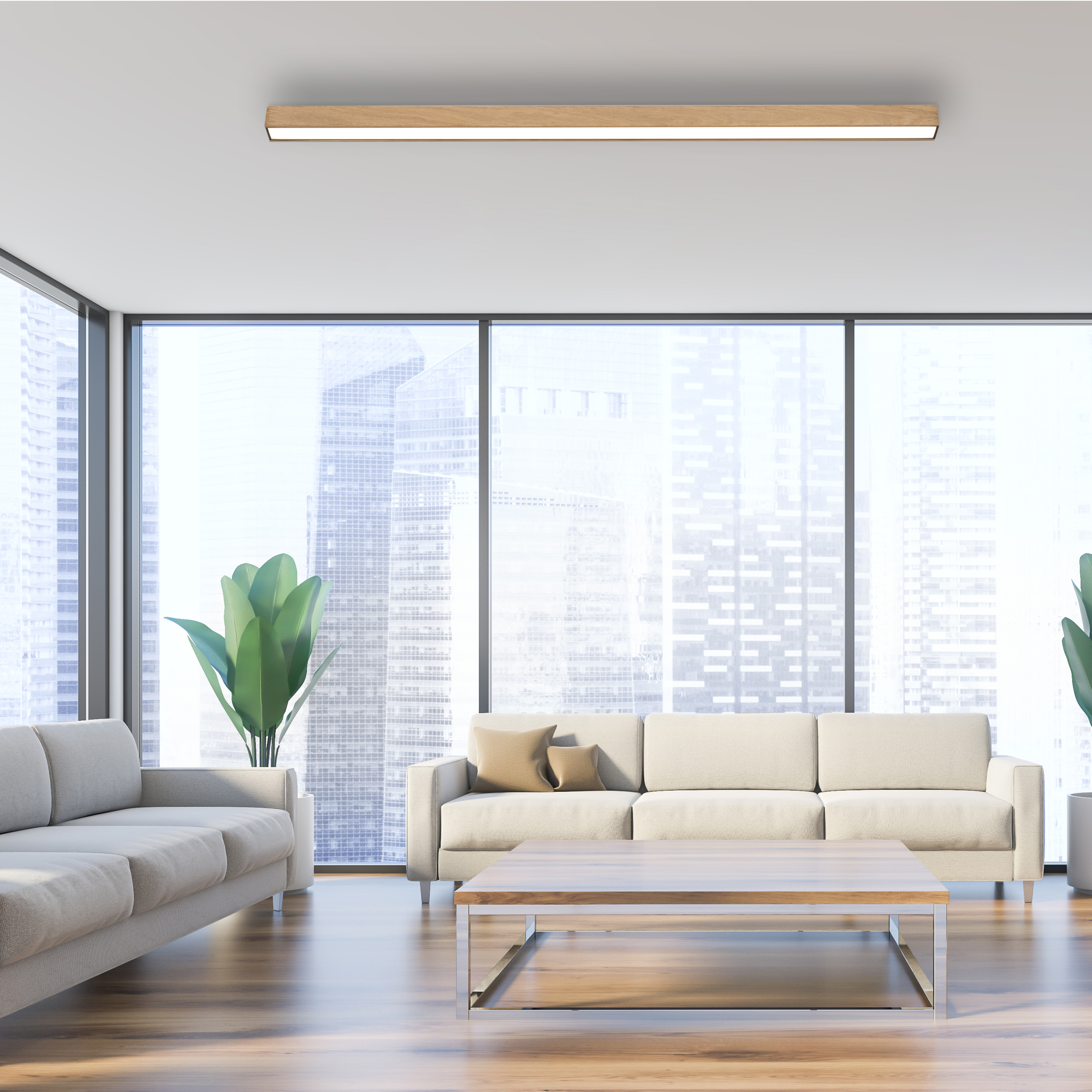 Deckenleuchte PURE Lines Str - Holz-natur, mit Fernbedienung