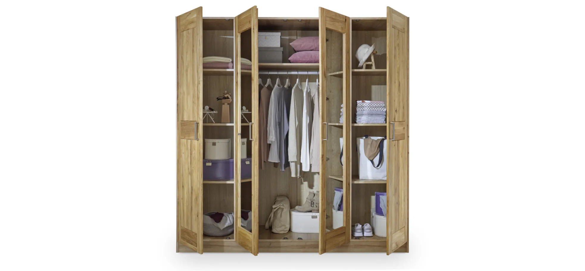 Kleiderschrank 4-trg., 2 Spiegel, Eiche - MyTrend318