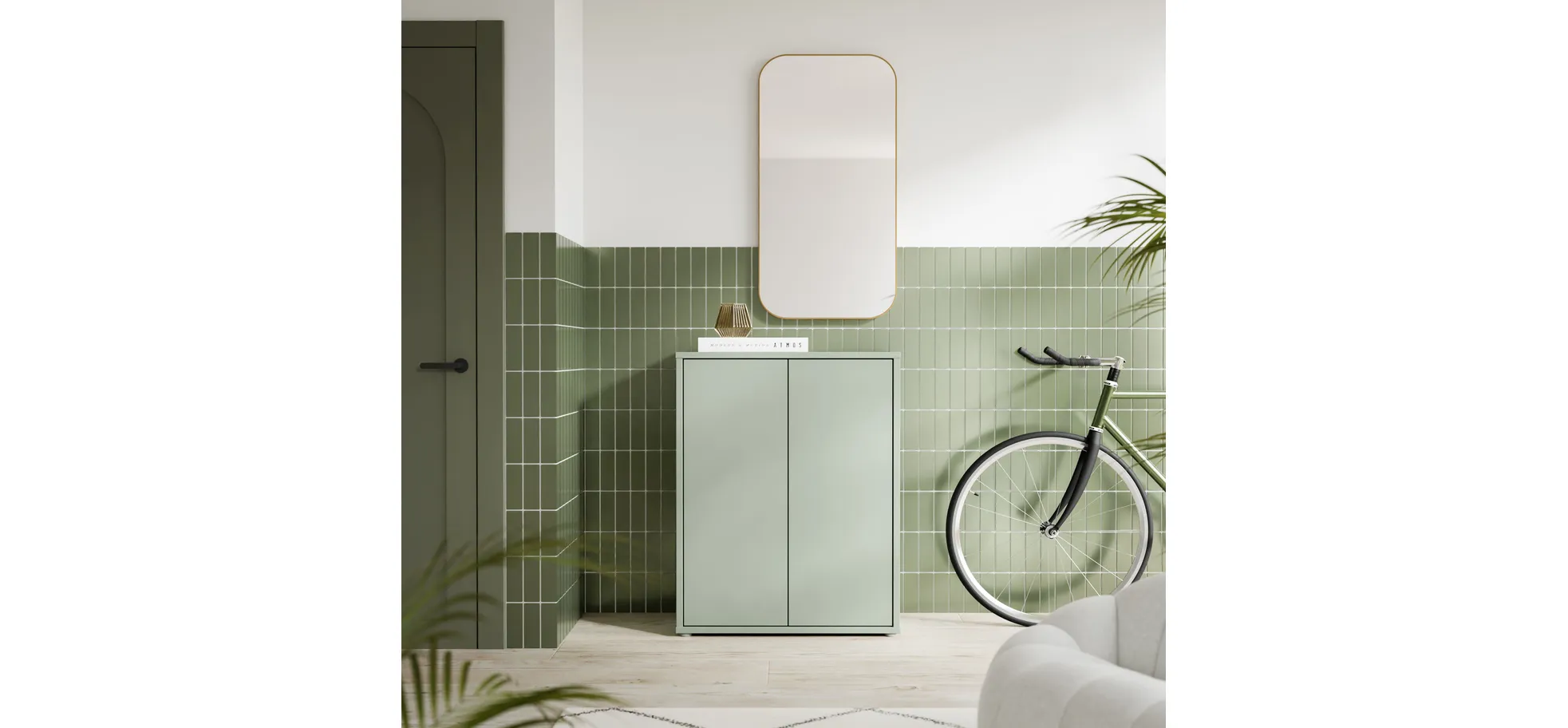 Schuhschrank, Salbei, 2 Türen - Faid