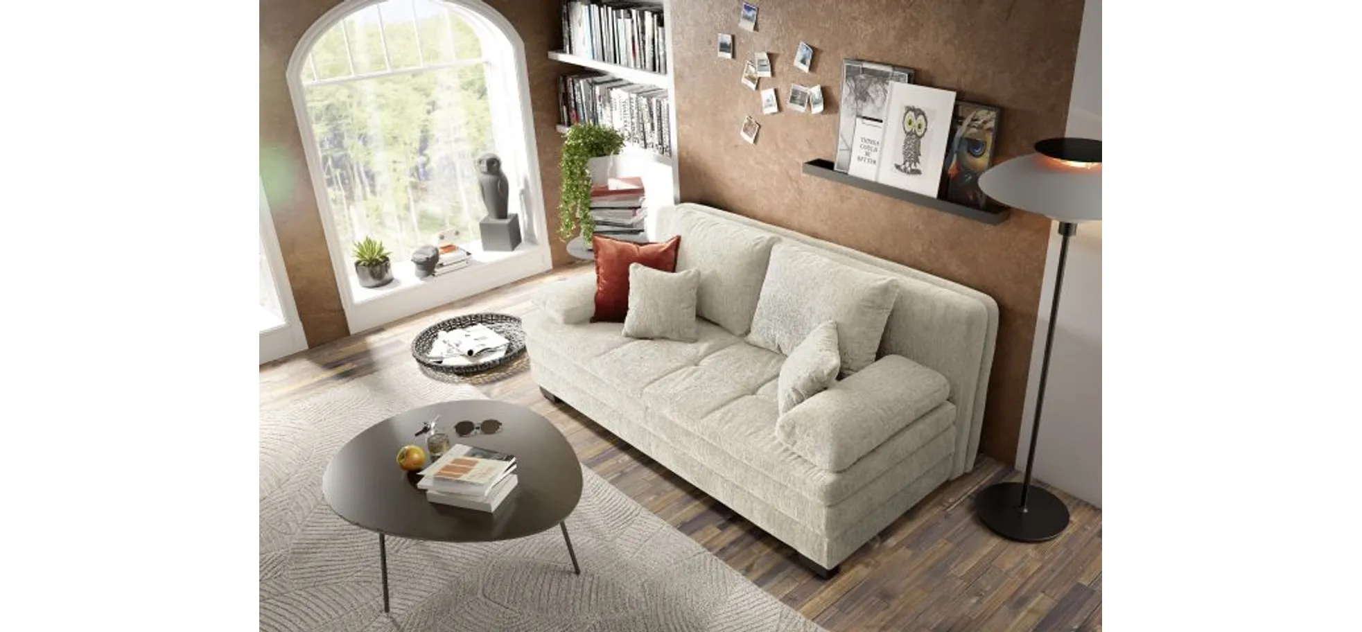 Sofa JONAH - 2-Sitzer inkl. Schlaffunktion und Bettkasten, Stoff, Creme