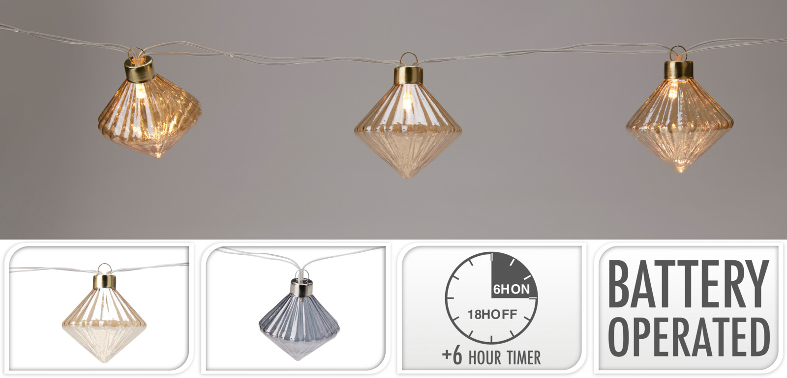 Lichterkette Diamant LED - timer, batteriebetrieb, sortiert