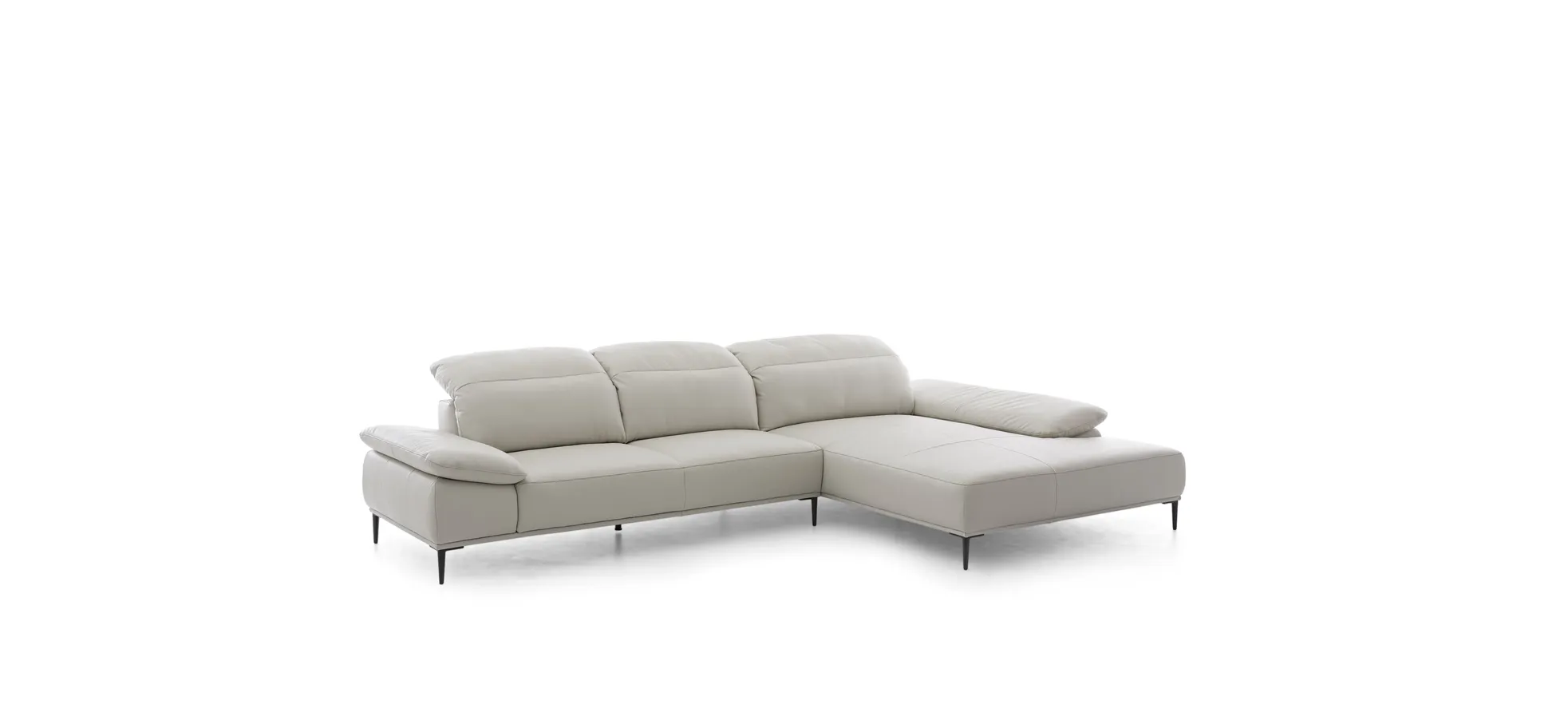 Ecksofa - 3-Sitzer mit Longchair rechts, Leder, Grau