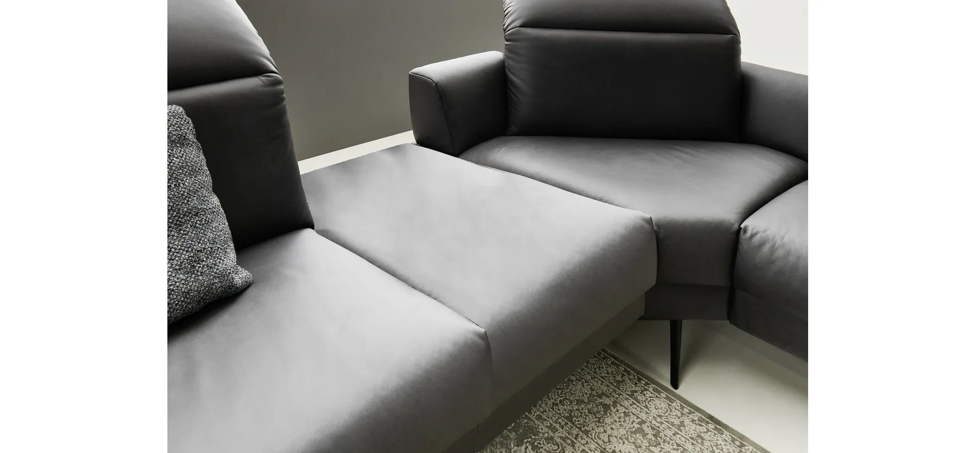 Ecksofa - 1-Sitzer mit Ecke rechts, Leder, Anthrazit