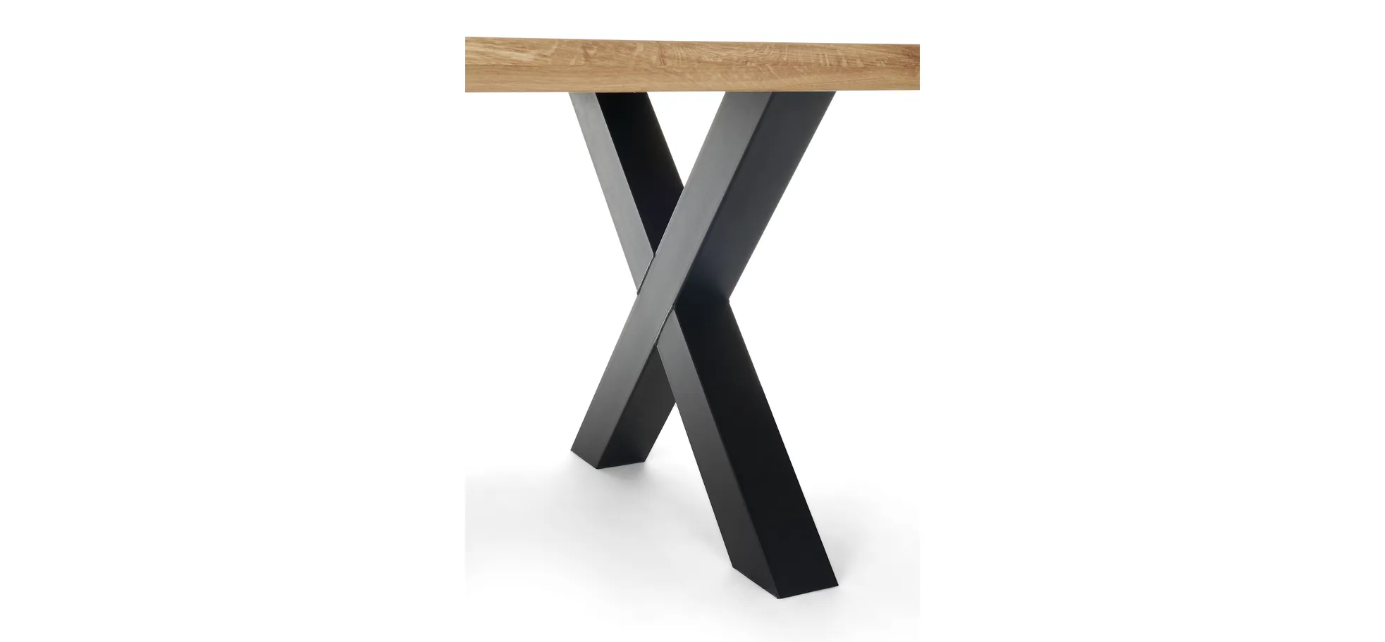 Esstisch - LB ca. 160x90 cm, Wildeiche massiv geölt, Baumkante, Schwarz