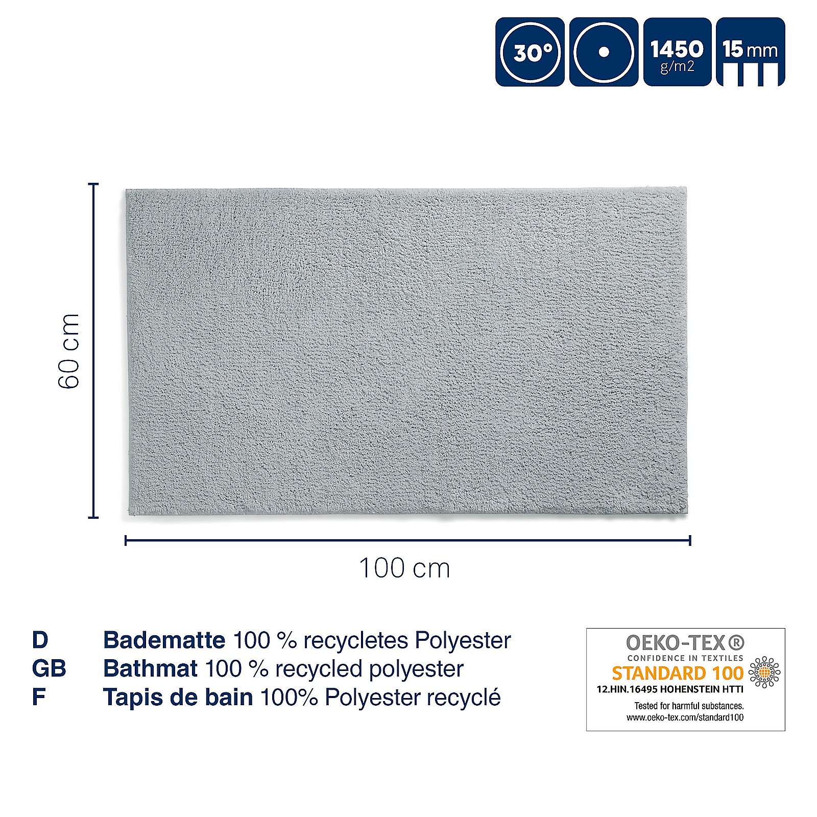 Badematte Maja 60x1,5x100 cm - 100%Polyester felsgrau