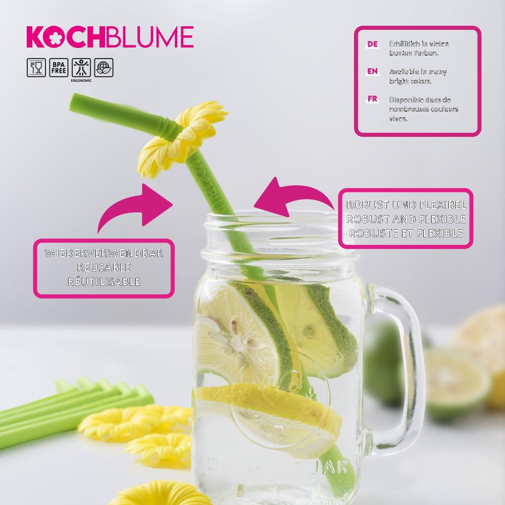 Trinkhalme 6er-Set + Bürste - limette