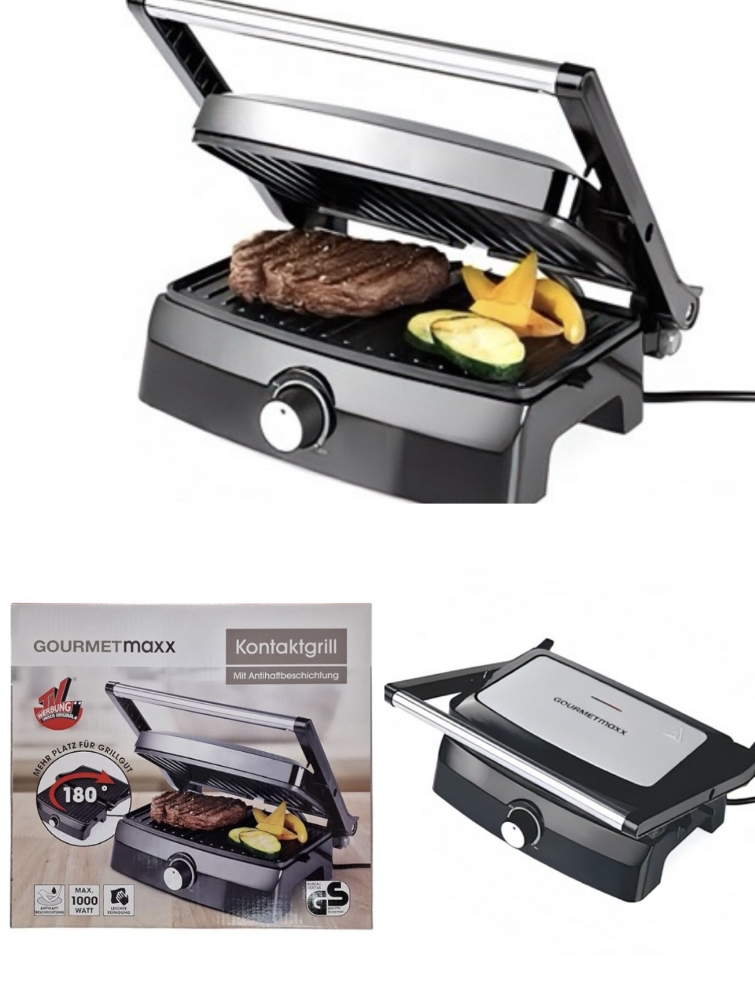 GOURMETmaxx Kontaktgrill - aufklappbar, ca. 26,8x22,9 x13 cm