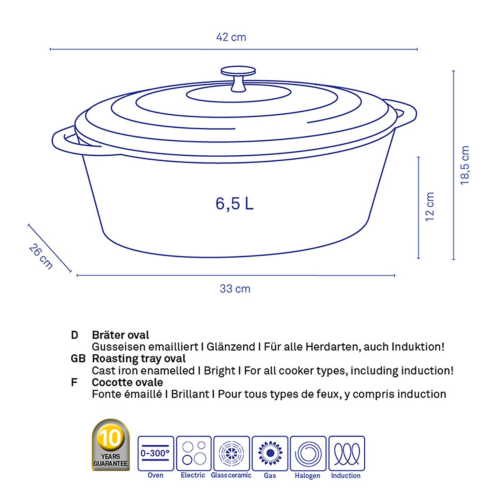 Bräter Calido, ca. 6 l - oval, rot