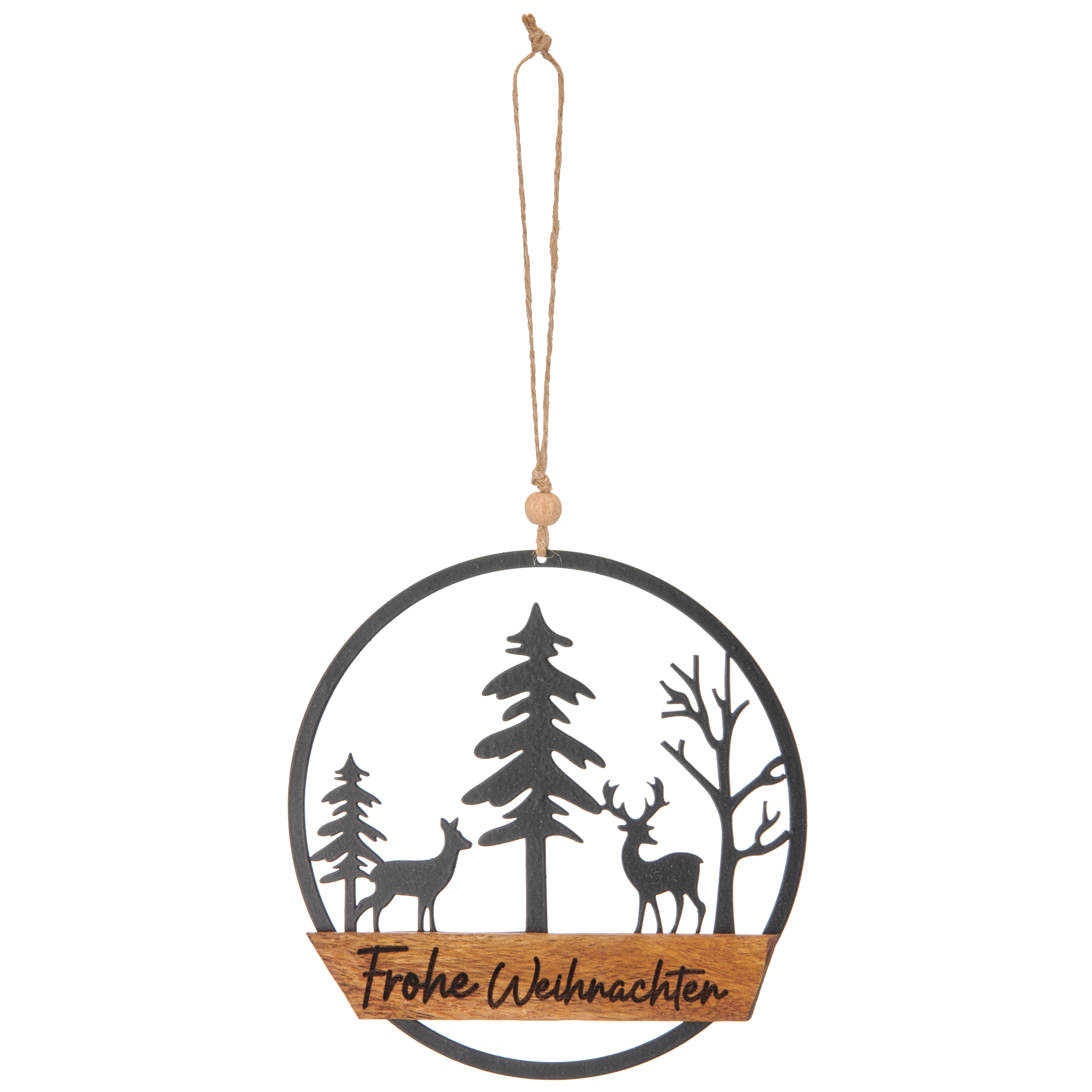 Hänger Ring Frohe Weihnachten - metall, schwarz, 15cm