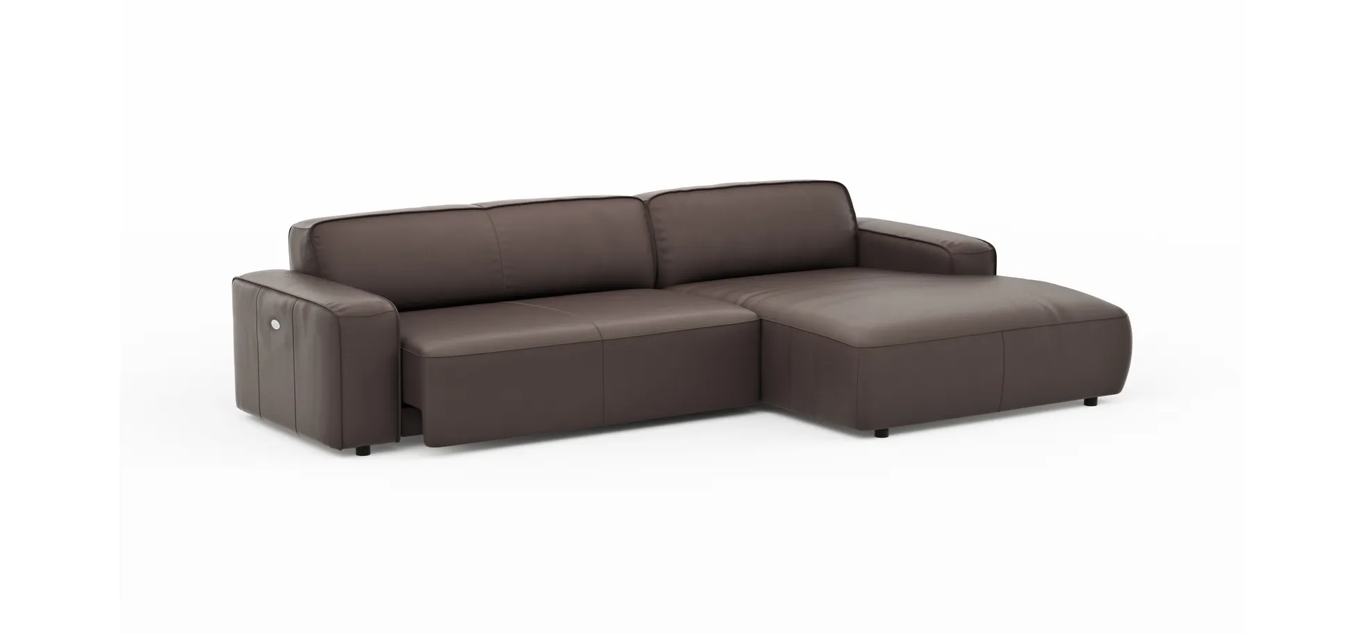 Ecksofa Denver - 2,5-Sitzer mit Longchair rechts, groß, inkl. Sitzvorzug (motorisch), Leder, Mocca