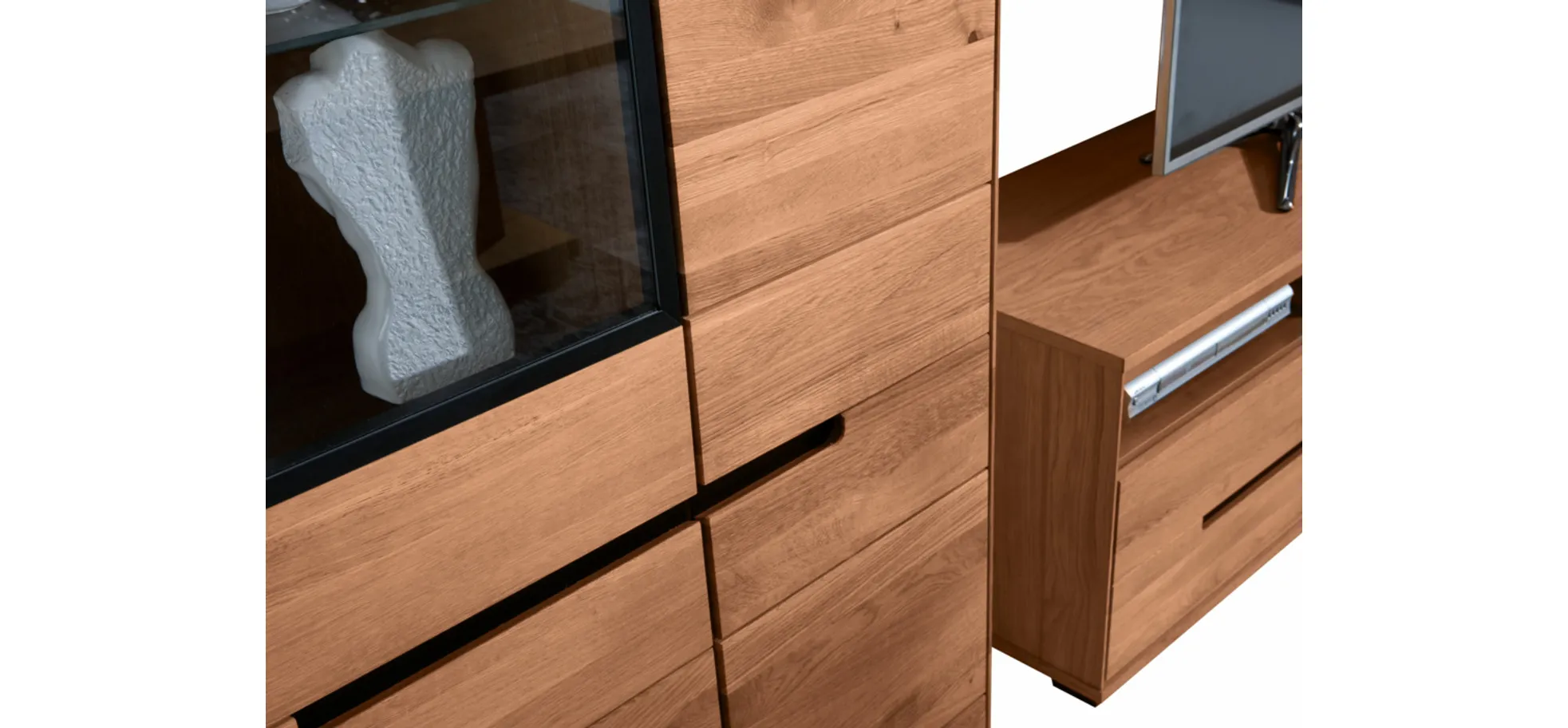 TV-Lowboard, Eiche, 3 Schübe, 3 Fächer - Edma