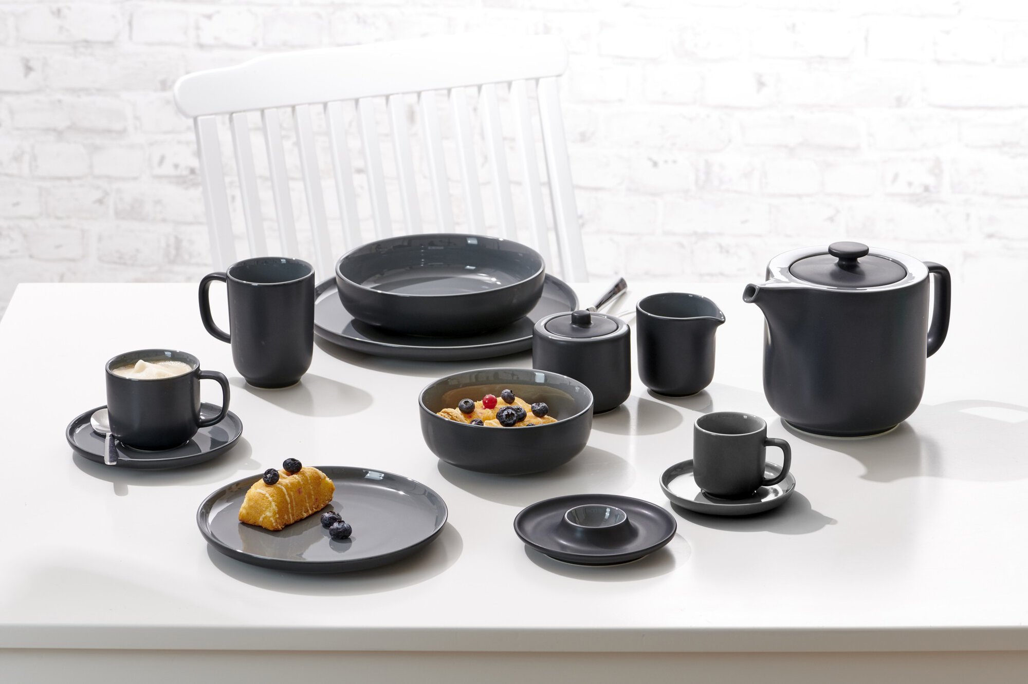 Müslischale Jasper Schwarz 14 cm - Steinzeug, spülmaschinenfest, zylindrisch, schwarz