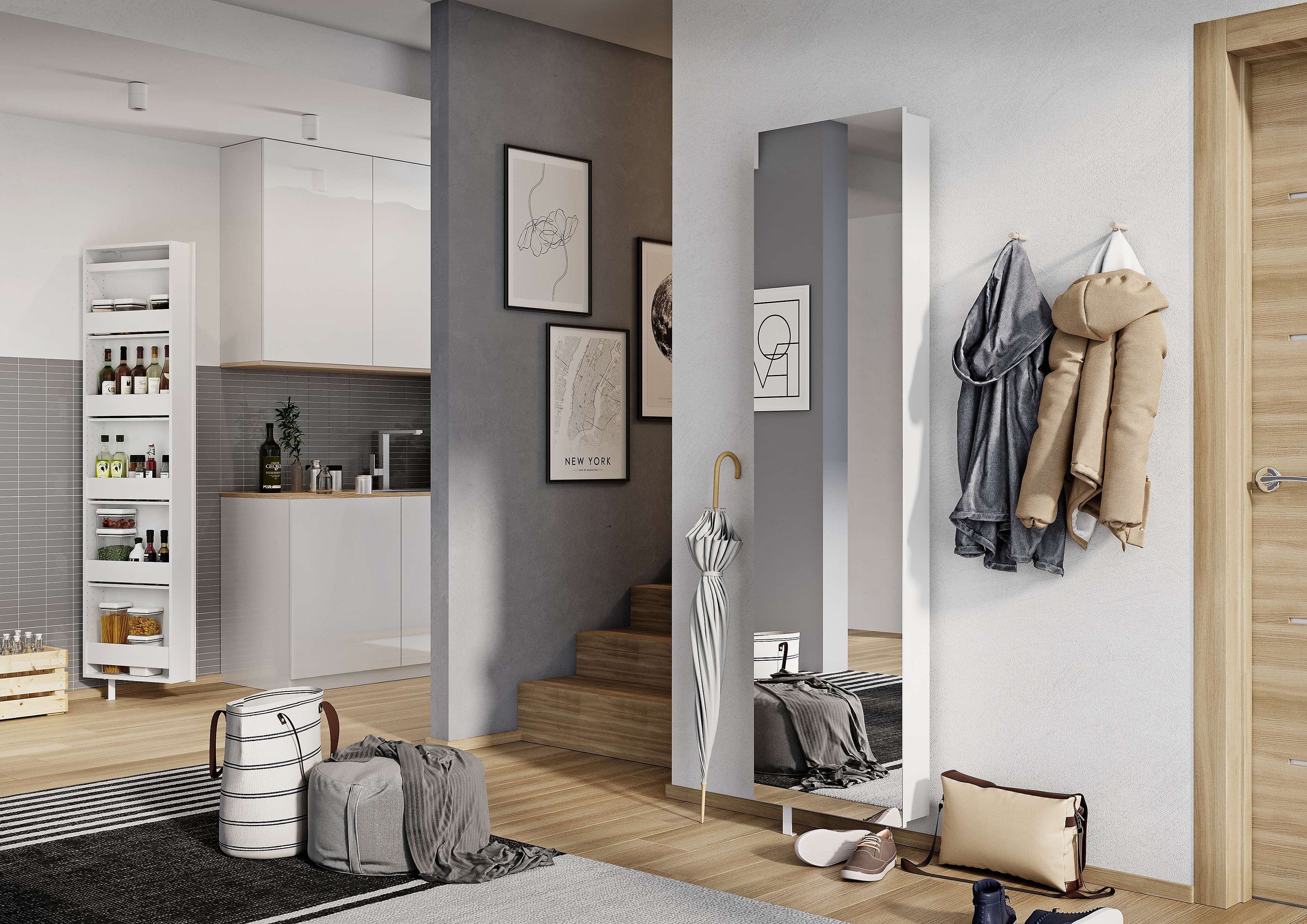 Spiegelschuhschrank, weiß  - GREDING