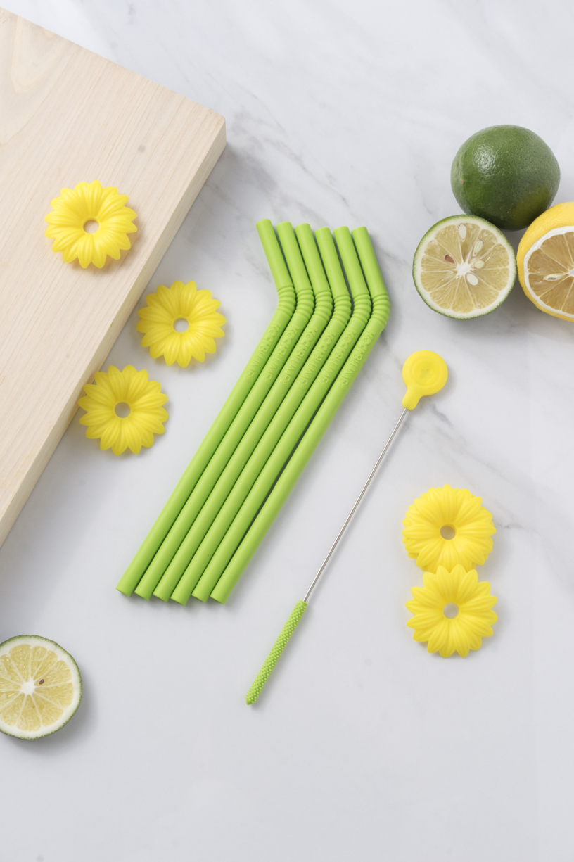 Trinkhalme 6er-Set + Bürste - limette