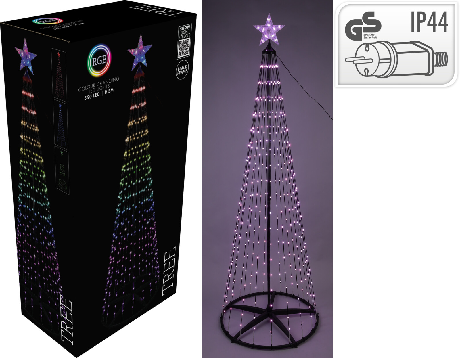 Leuchtbaum LED RGB - schwarz, 300cm