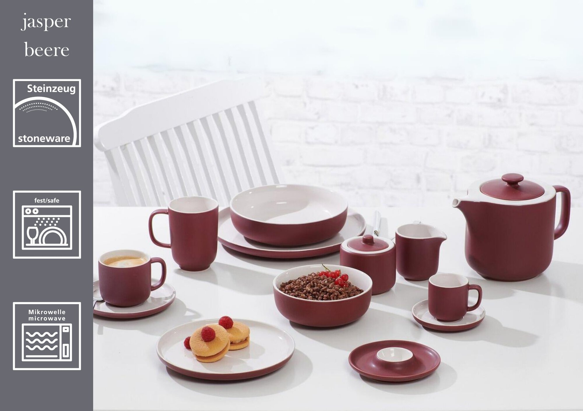 Obertasse Jasper Beere 240 ml - Steinzeug, spülmaschinenfest, zylindrisch, rot