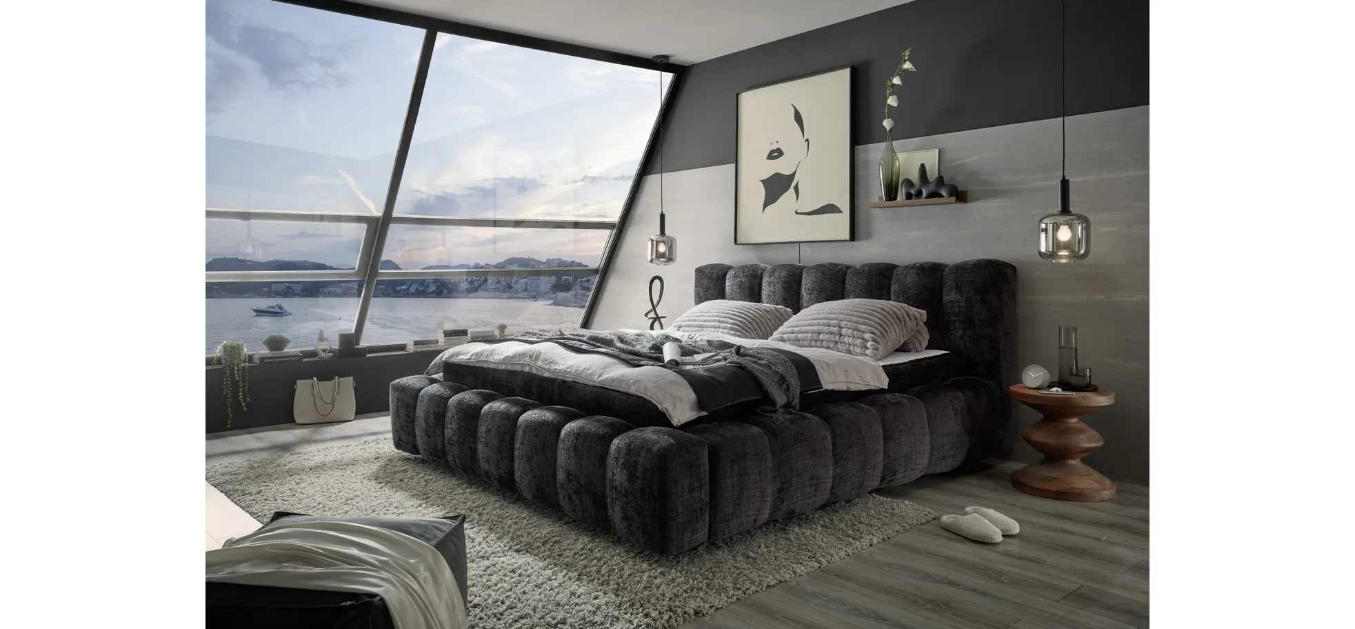 Polsterbettrahmen, Stoff black, 180x200 cm - Eleine