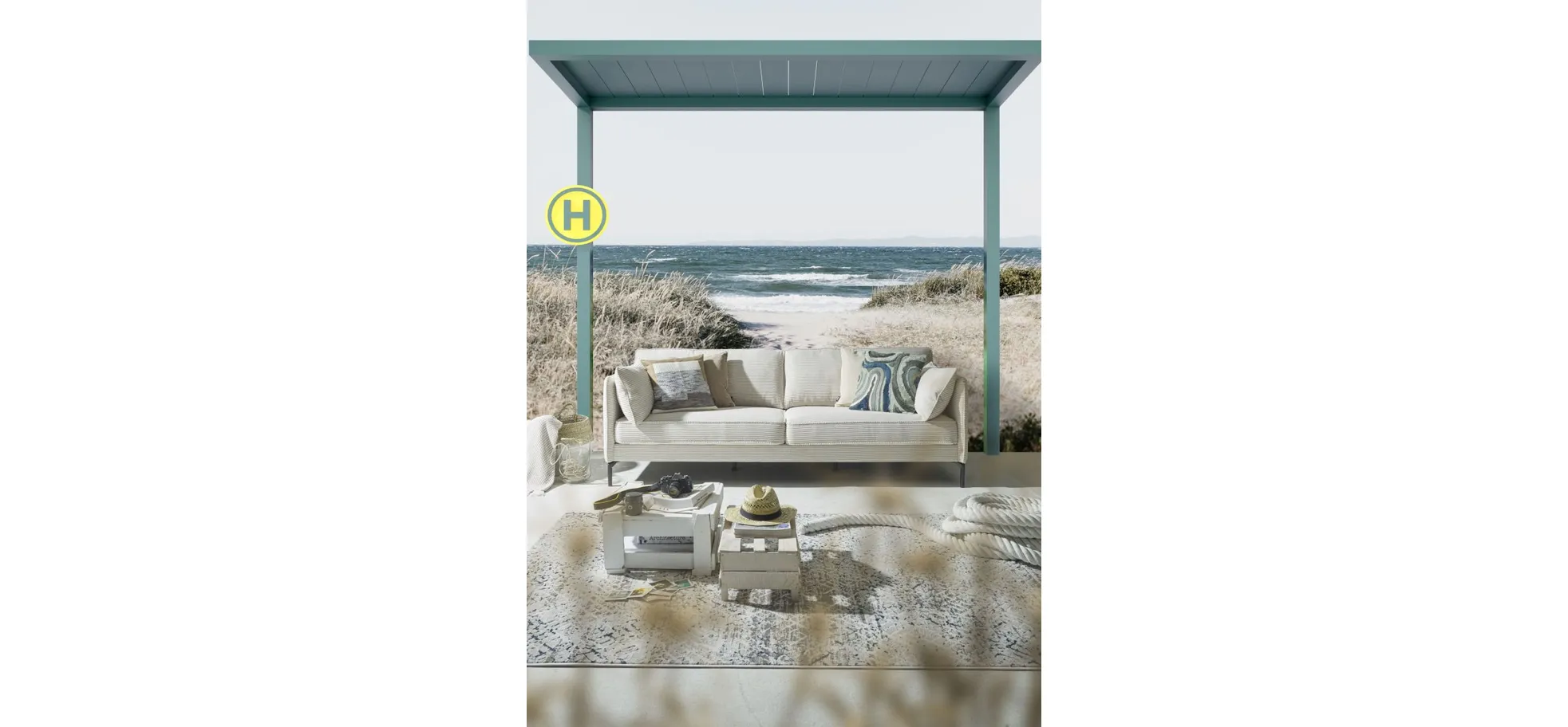 Sofa. Stoff cream, inklusive Kissen - HELWI