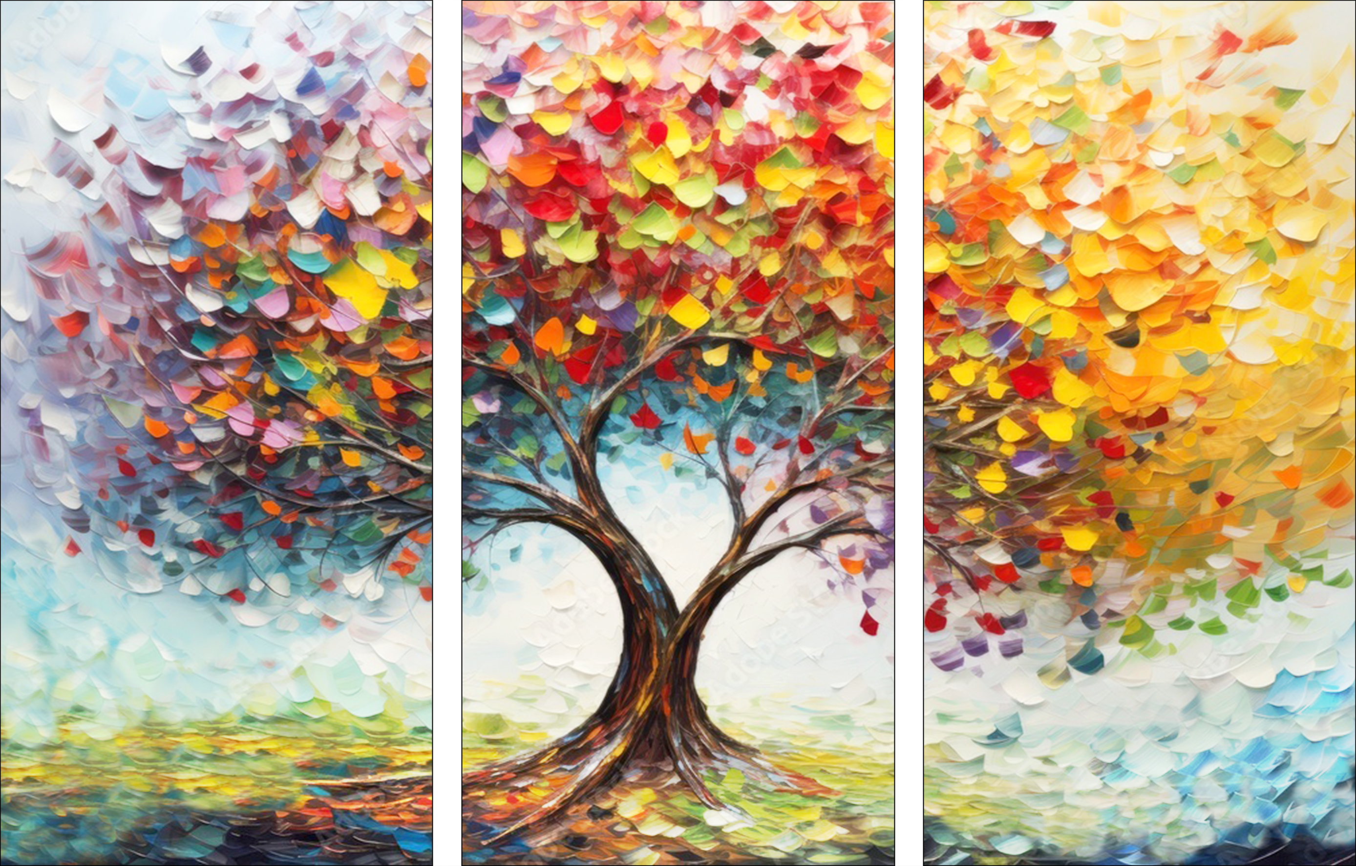 Wandbild Gliclee Bunter Baum - 3-tlg., ca. 89x164 cm