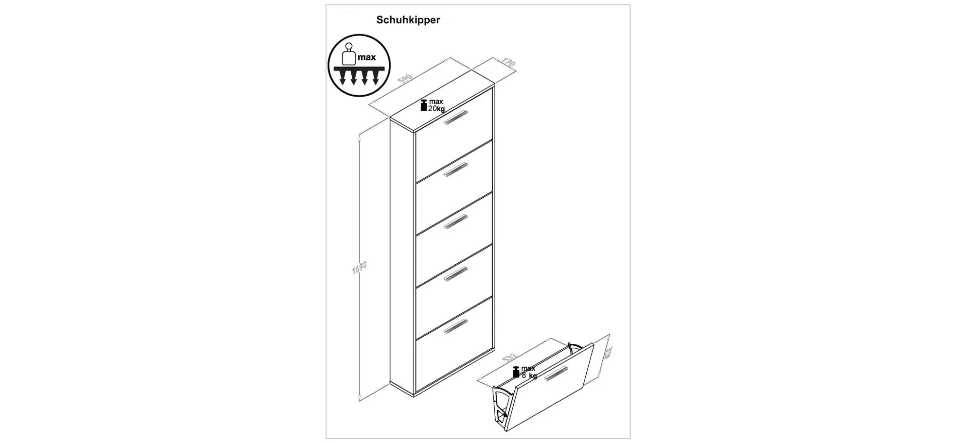 Schuhkipper - B ca. 59 cm, Artisan Eiche Nachbildung