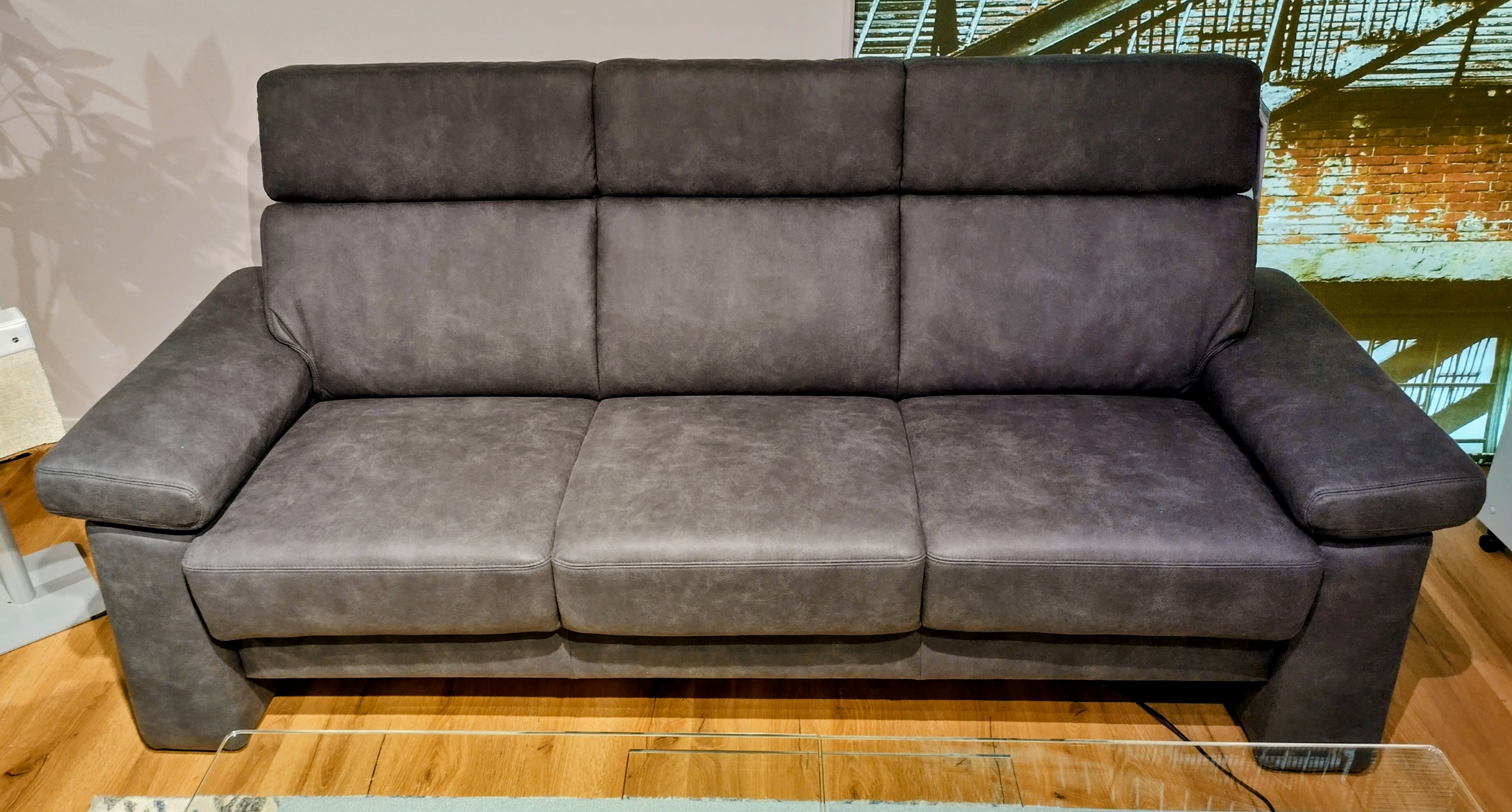 Polstergarnitur, Stoff schiefer, Holzfüße  - Havanna