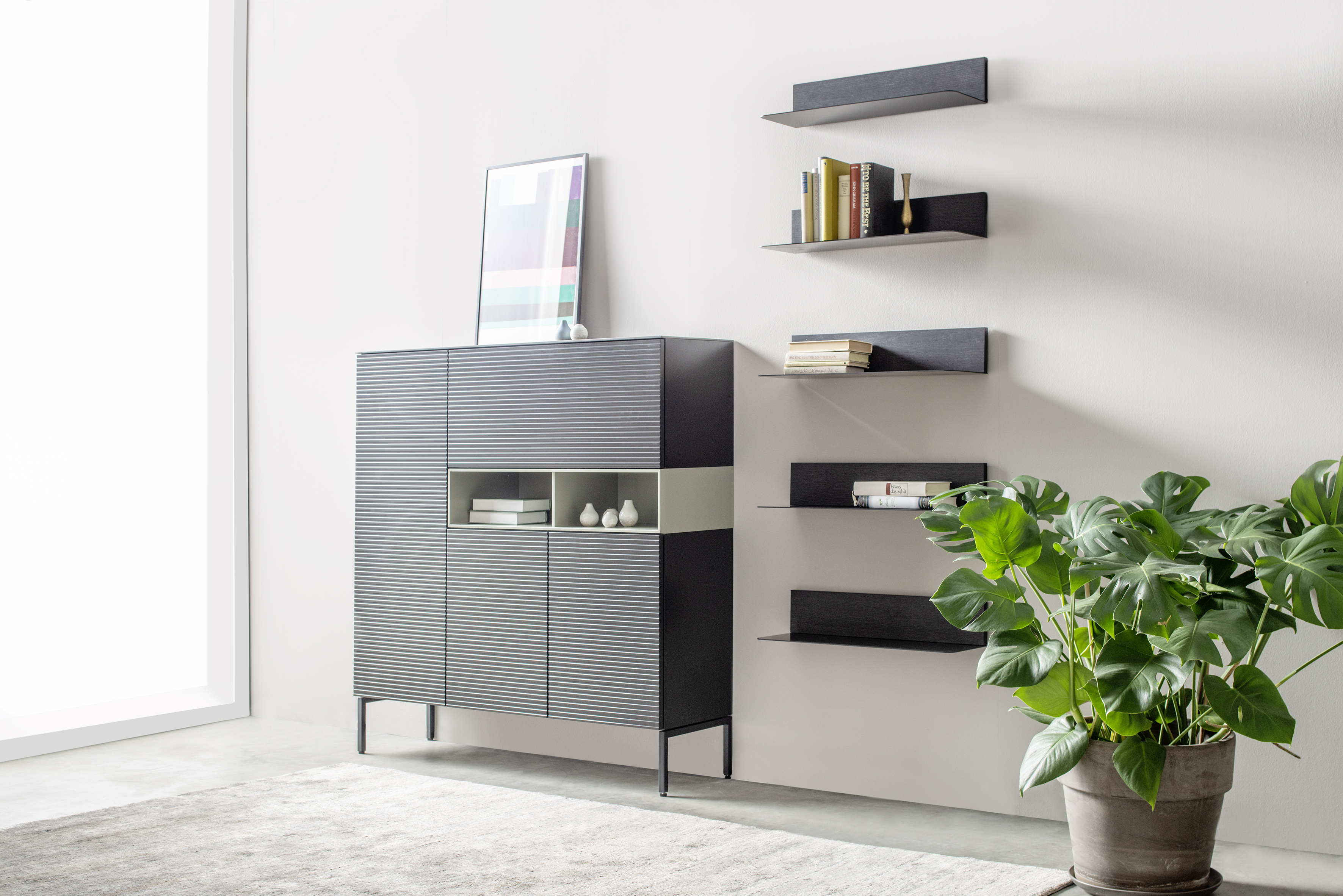 Highboard, Glattlack cosmos-schwarz - Cubo