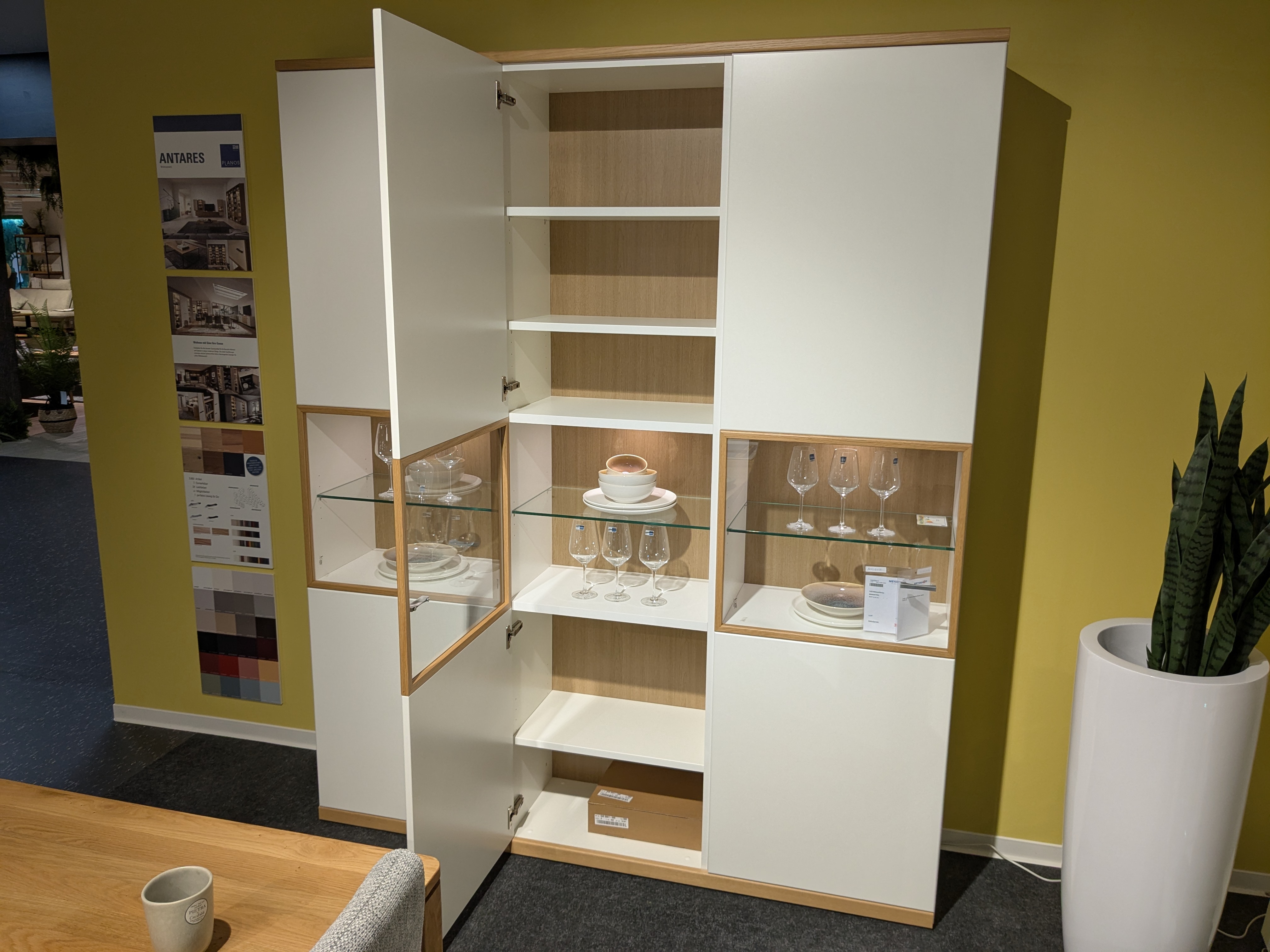 Vitrinenkombination, Lack weiß/Eiche sand - MANHATTEN