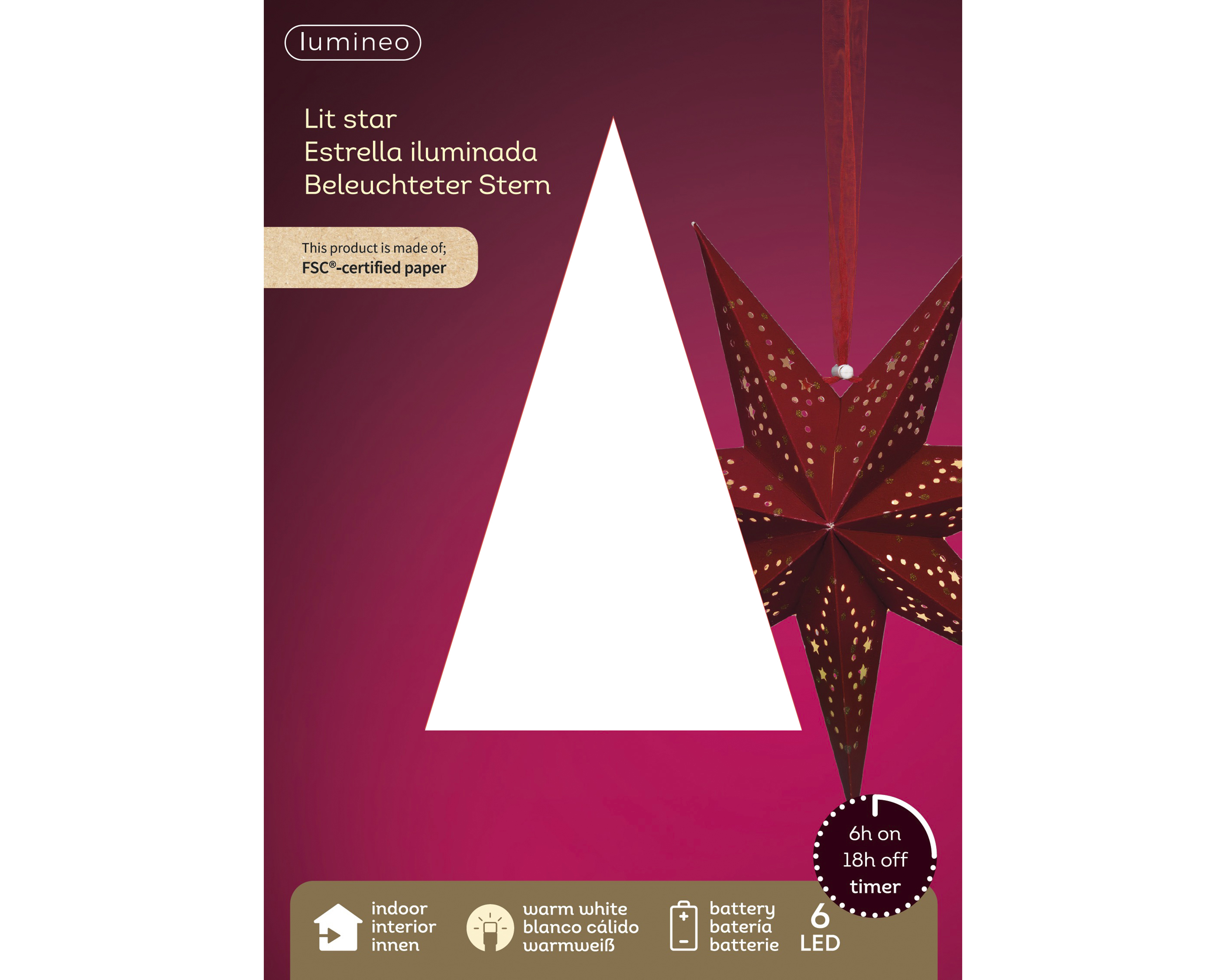 LED Stern - rot/warm weiss, Papier, Ø38-L18.5cm-6L