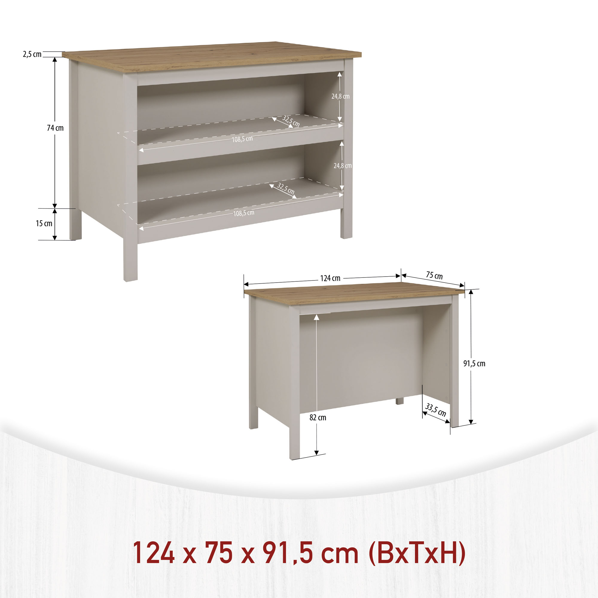 Bartisch, Kaschmir/Artisan Eiche - MyStyle 4060