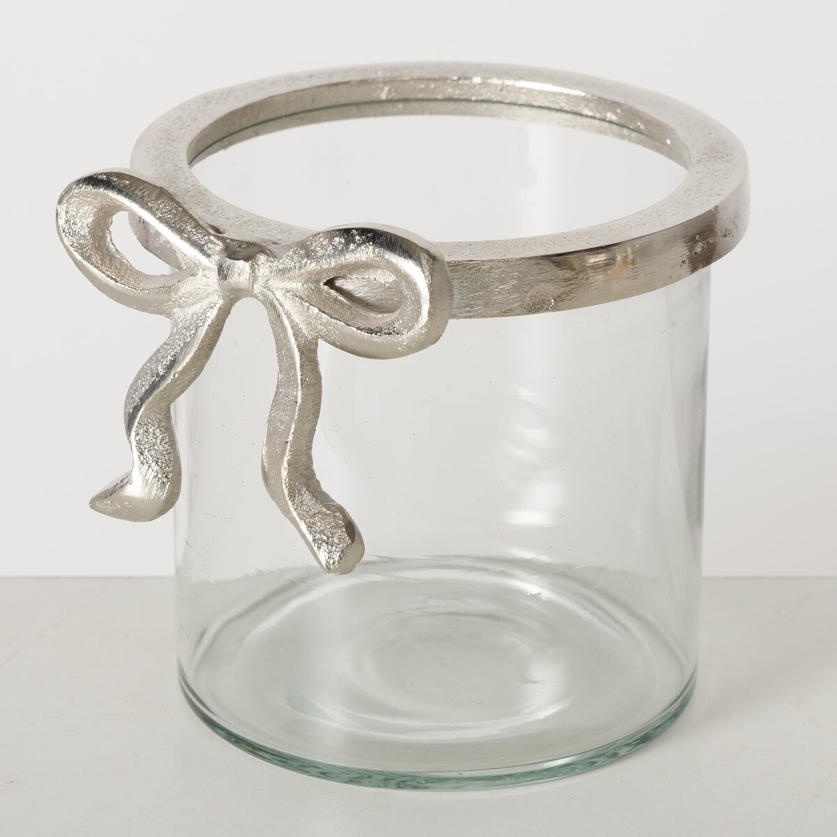 Windlicht Lingka, Rund, - H 11,50 cm, Aluminium, Klarglas, silber