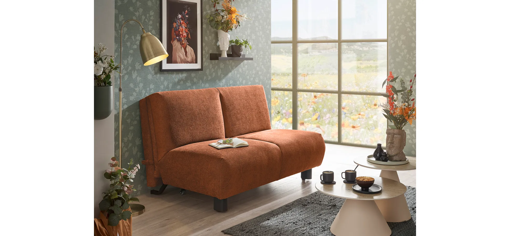  Faltsofa EBBY - 2-Sitzer ohne Armlehne, 140 cm inkl. Schlaffunktion, Stoff, Rot