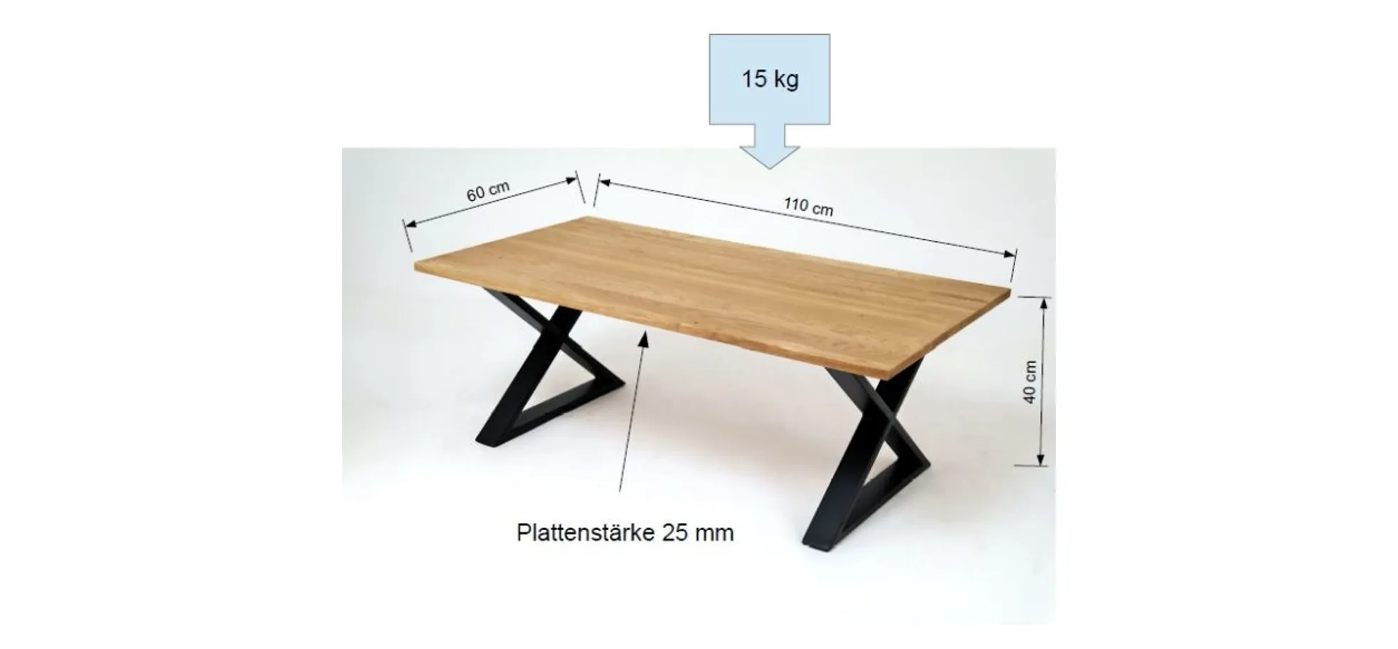 Couchtisch, Metallgestell, Platte Eiche - Wildeiche 