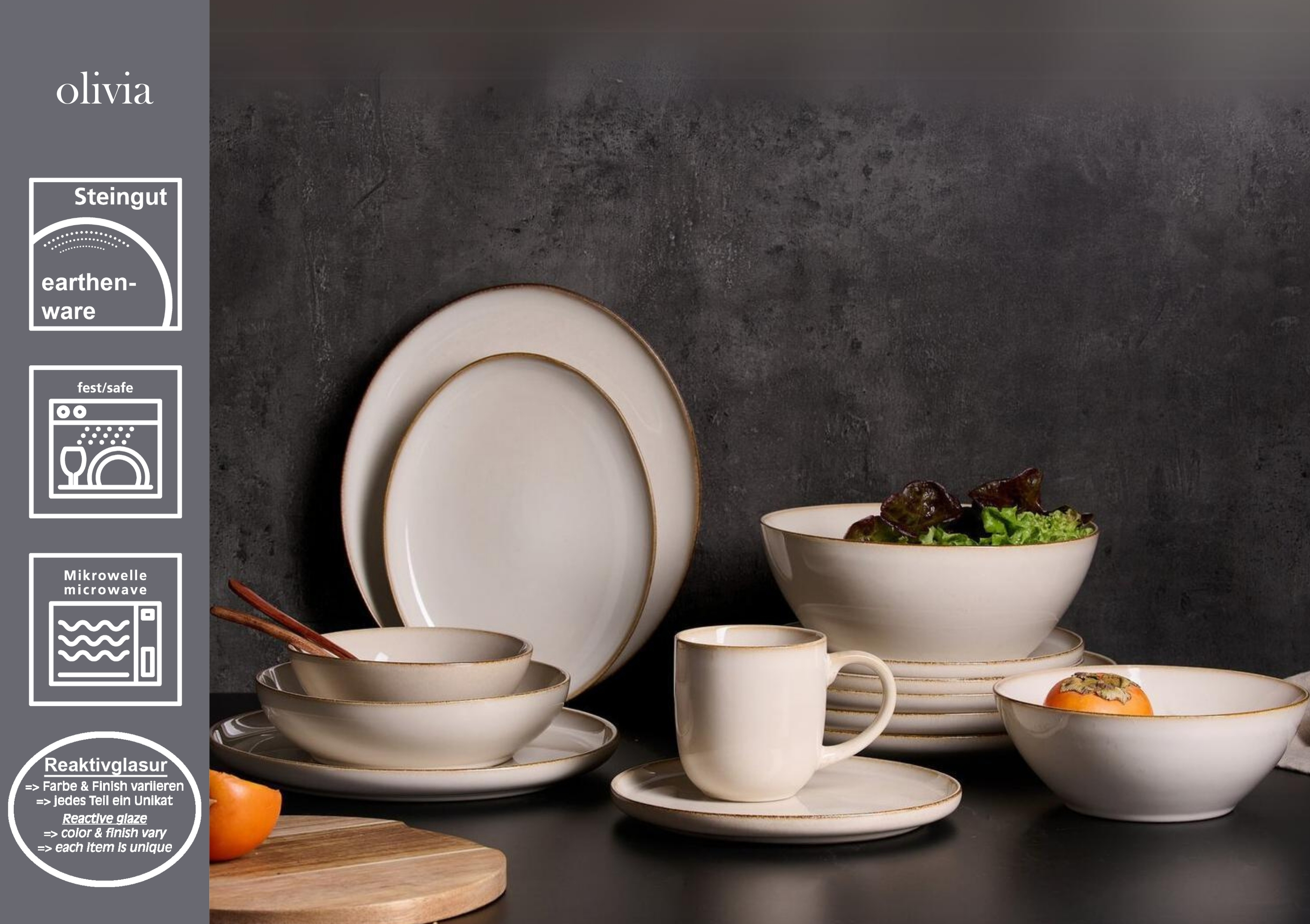 Speiseteller Olivia - steingut, beige, 26,5cm