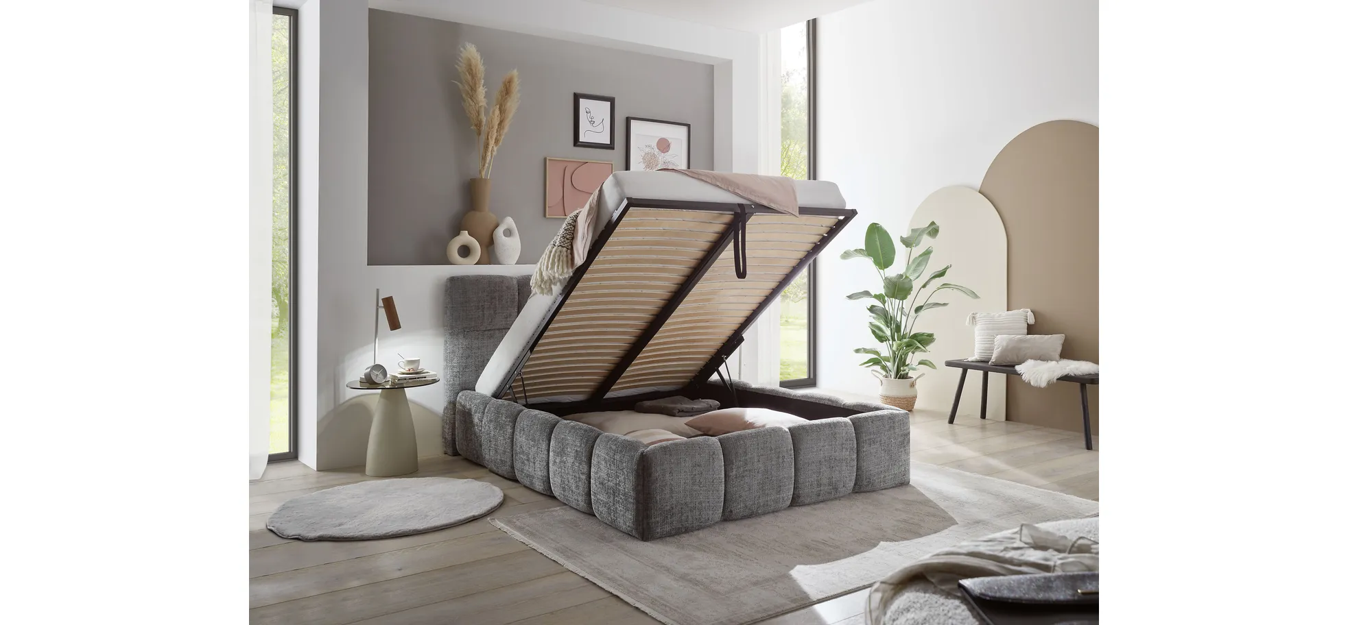 Bettgestell, Stoff Grau  - Sandrin R