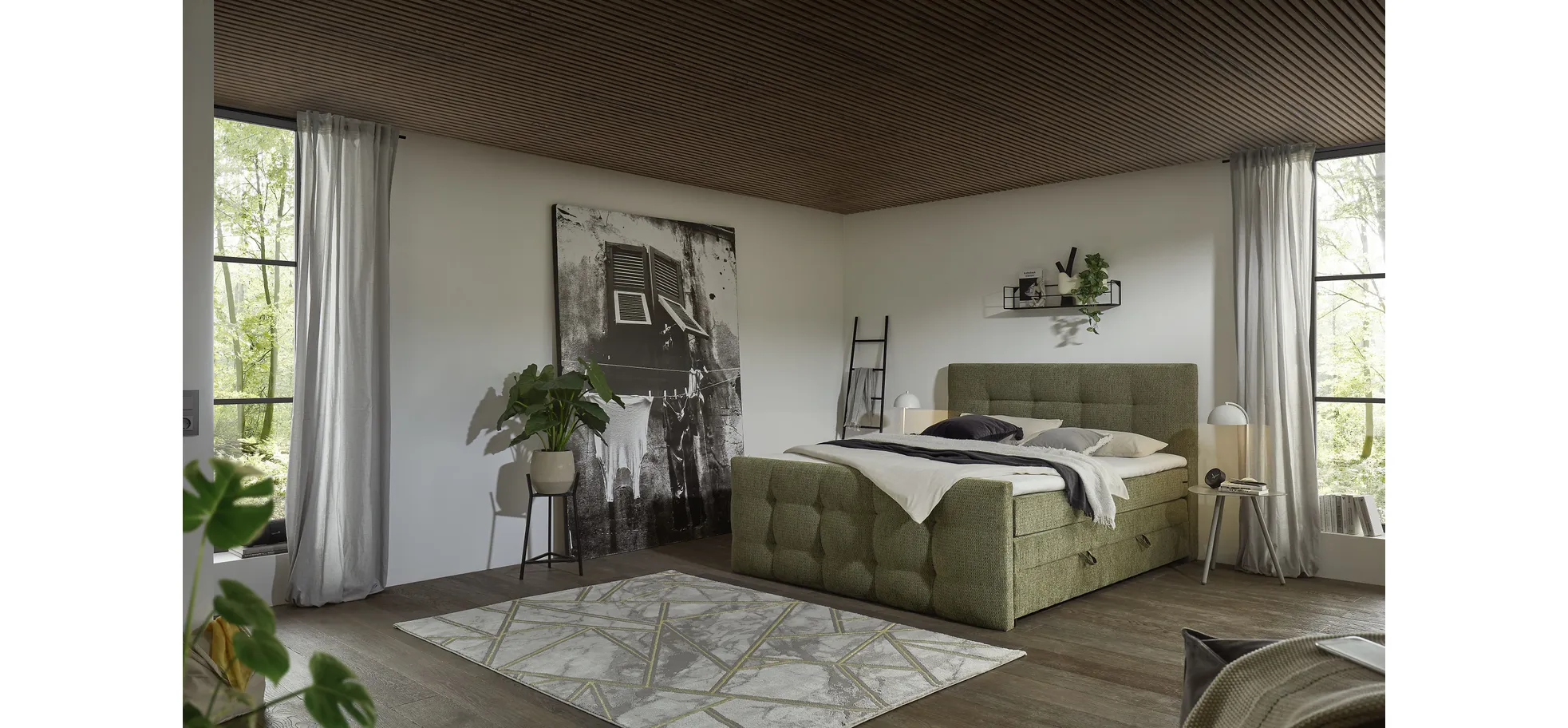 Boxspringbett, Stoff Grün - Sandrin I