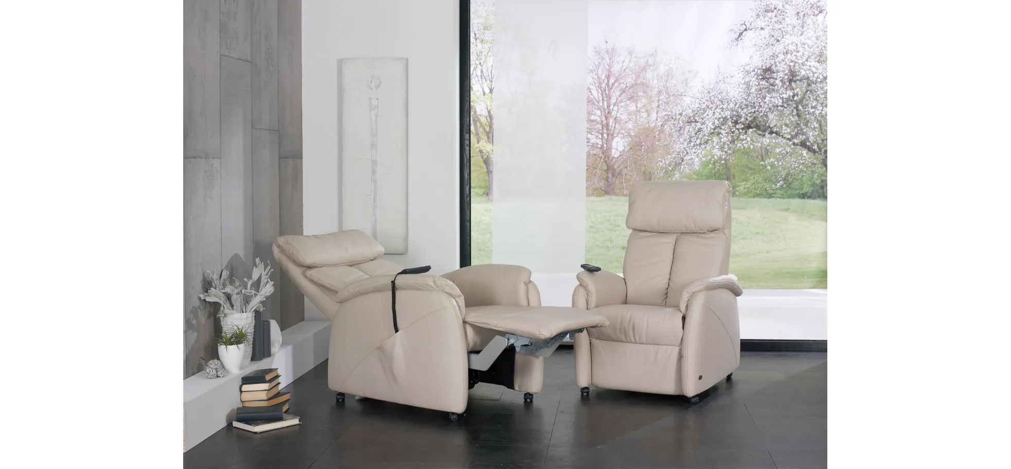 Fernsehsessel EM Göttingen - Relaxfunktion (1-motorisch), Leder, Hellbraun