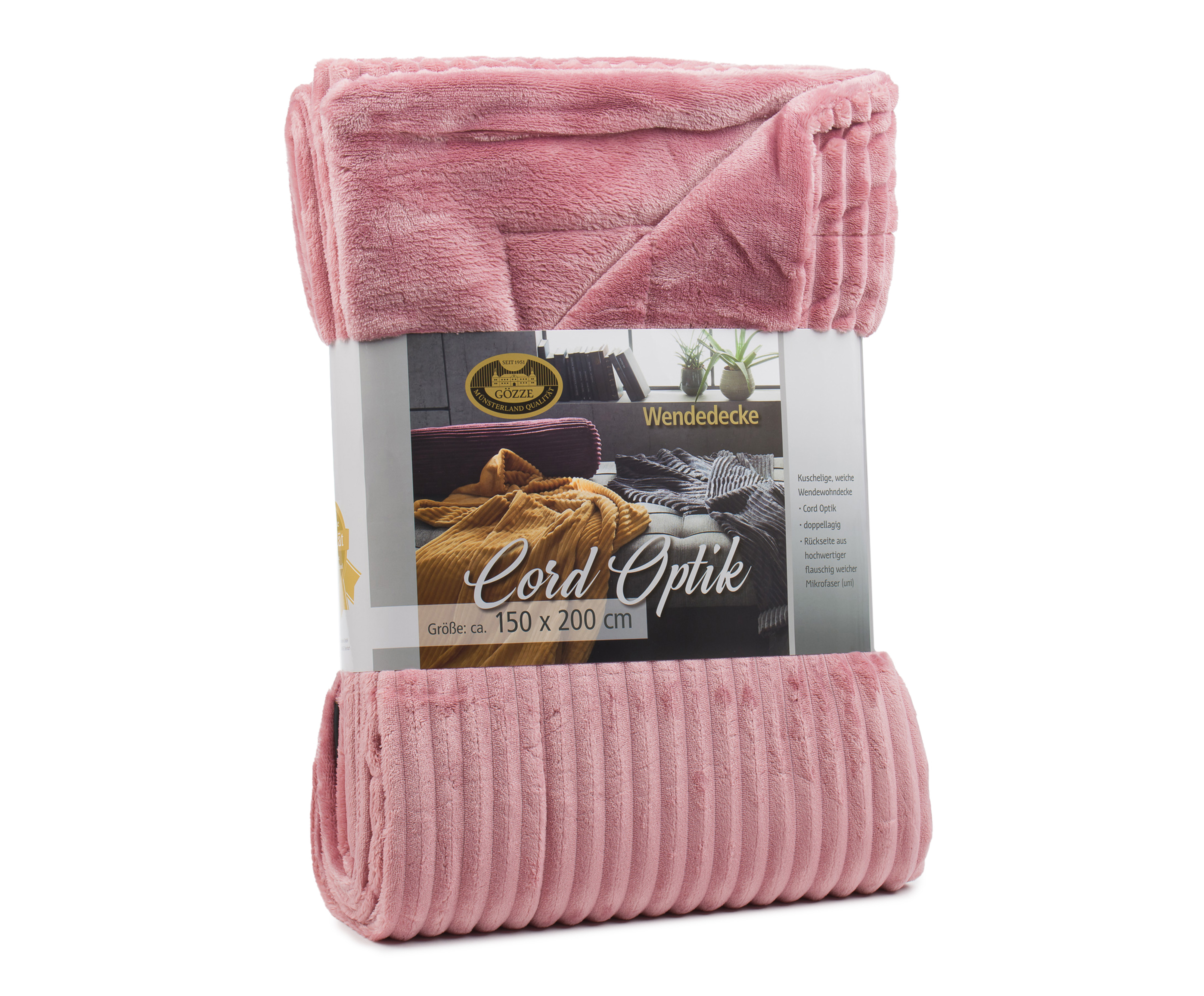 Wohndecke Cord Optik, altrosa - 150x200 cm, Mikrofaser