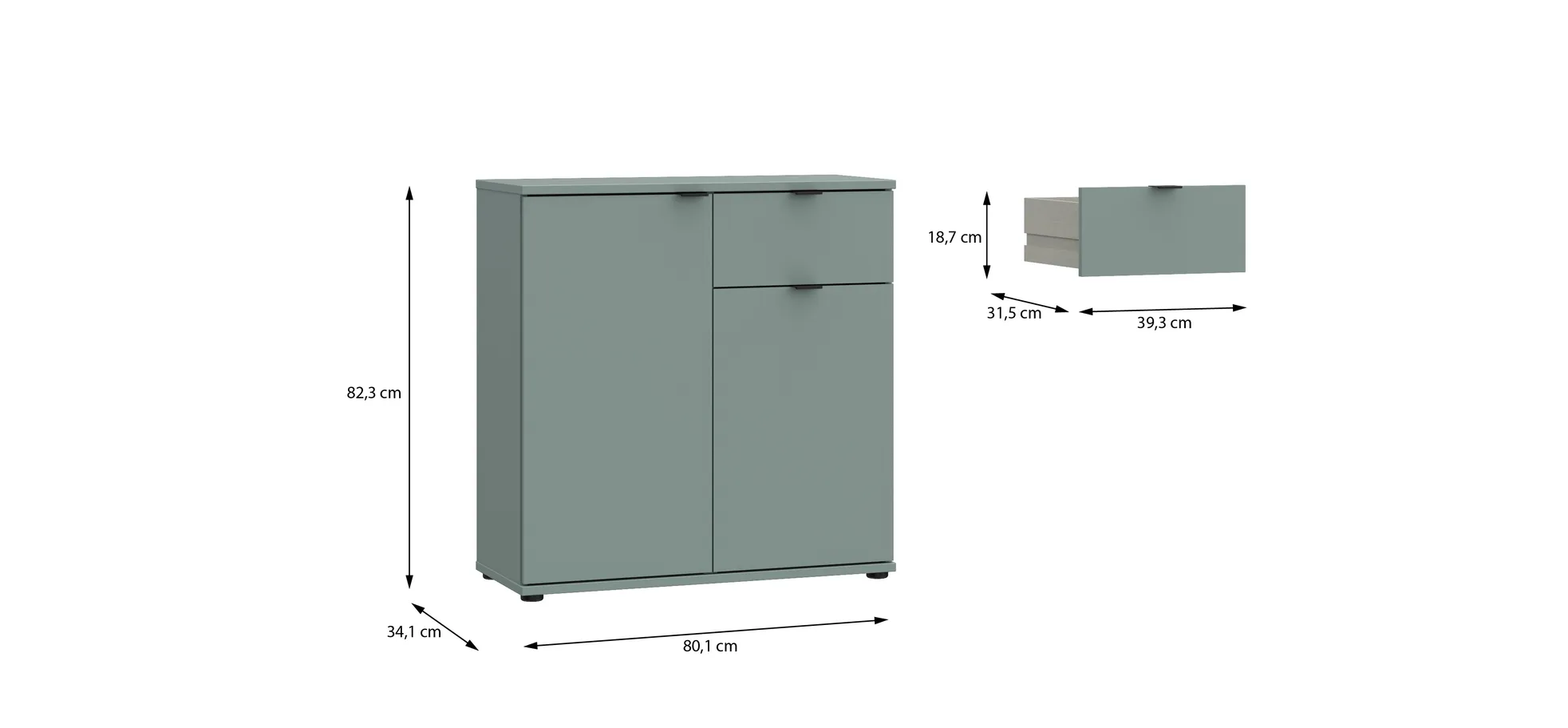 Kommode, Salbei, 2 Türen, 1 Schub - Finella