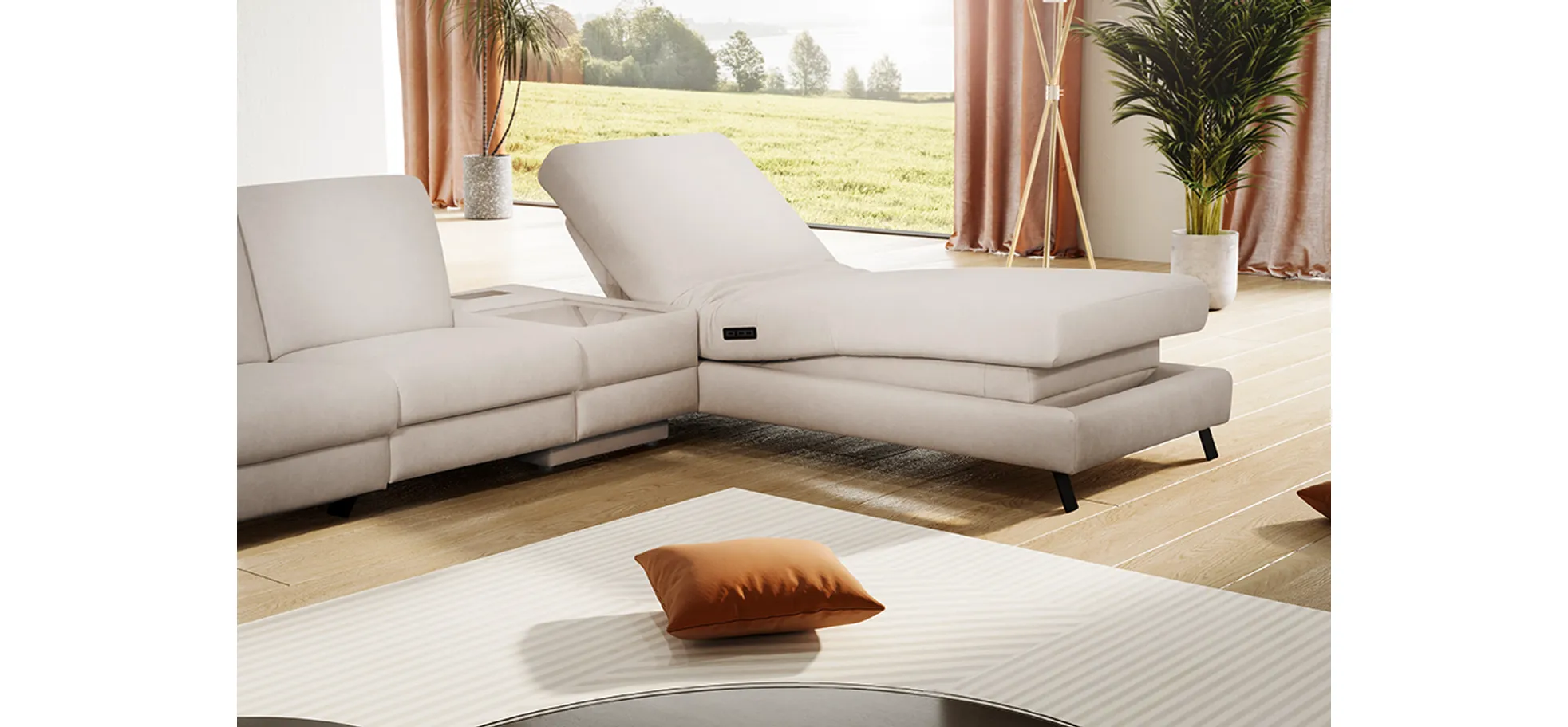  Ecksofa Colombia - 2,5-Sitzer mit Ecke rechts. Stoff, Elfenbein