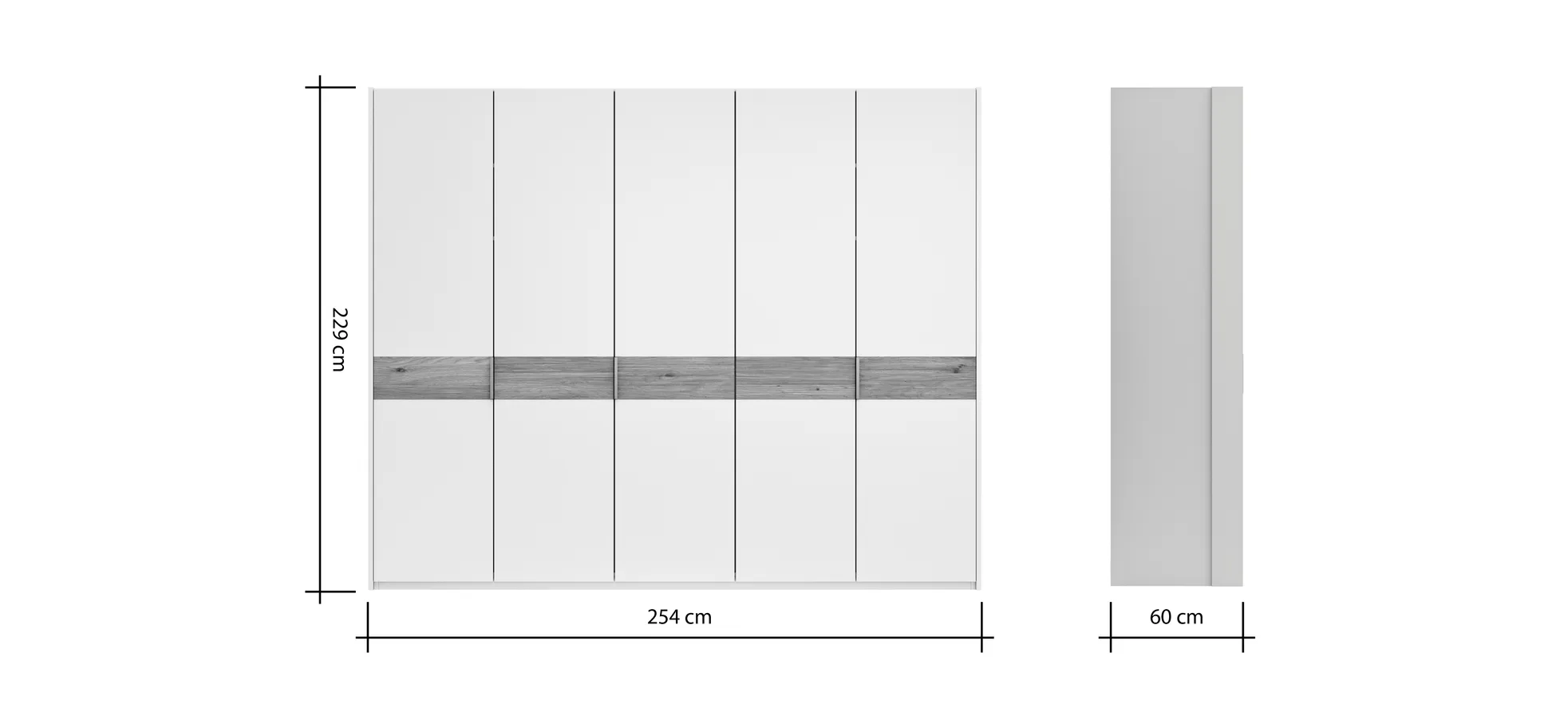 Drehtürenschrank Viana - B ca. 254 cm, Lack, Steingrau, Riffholz, Wildeiche