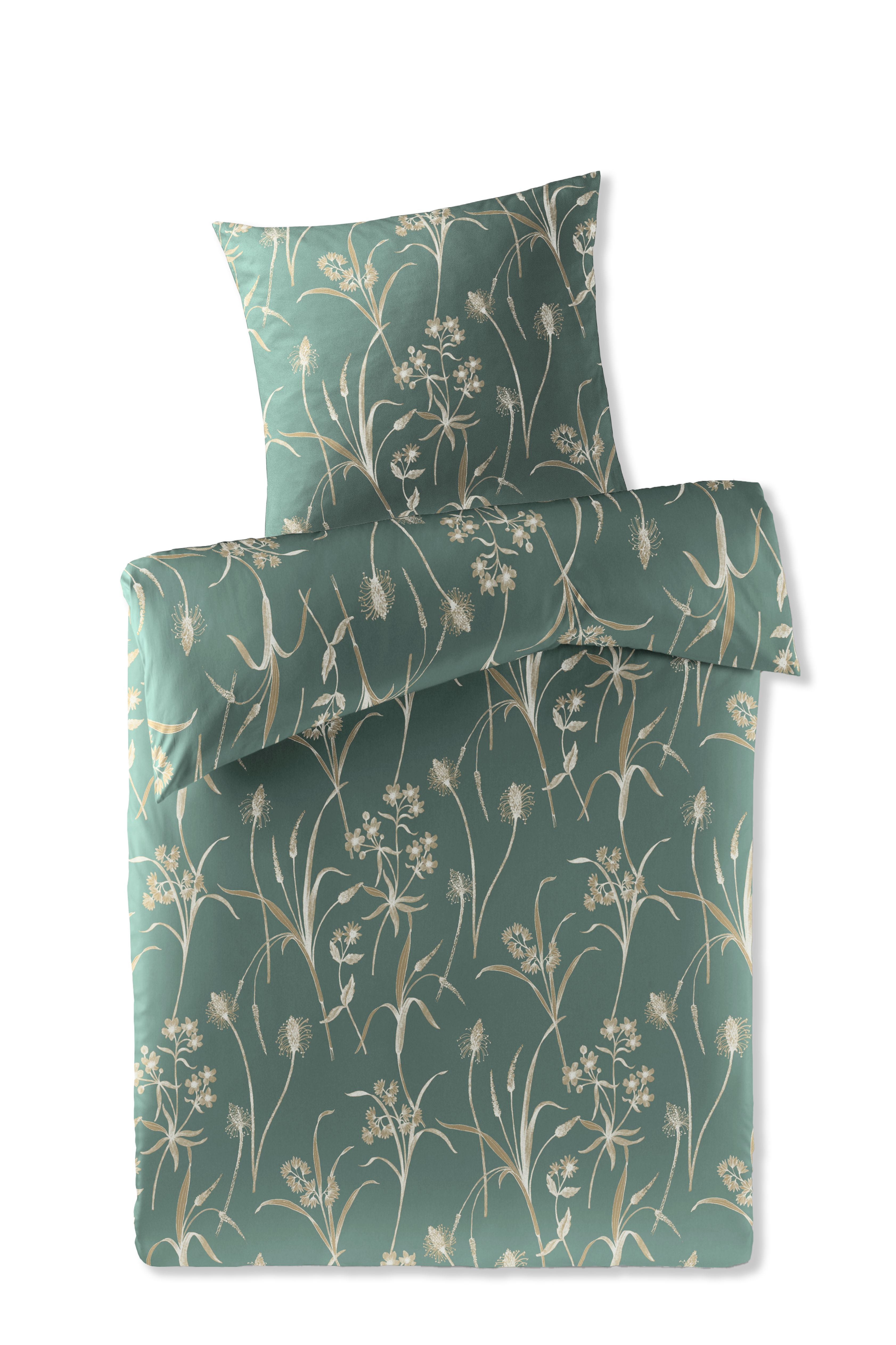Mako-Satin-Bettwäsche, 135x200cm - CASEA Sevillas, petrol, floral