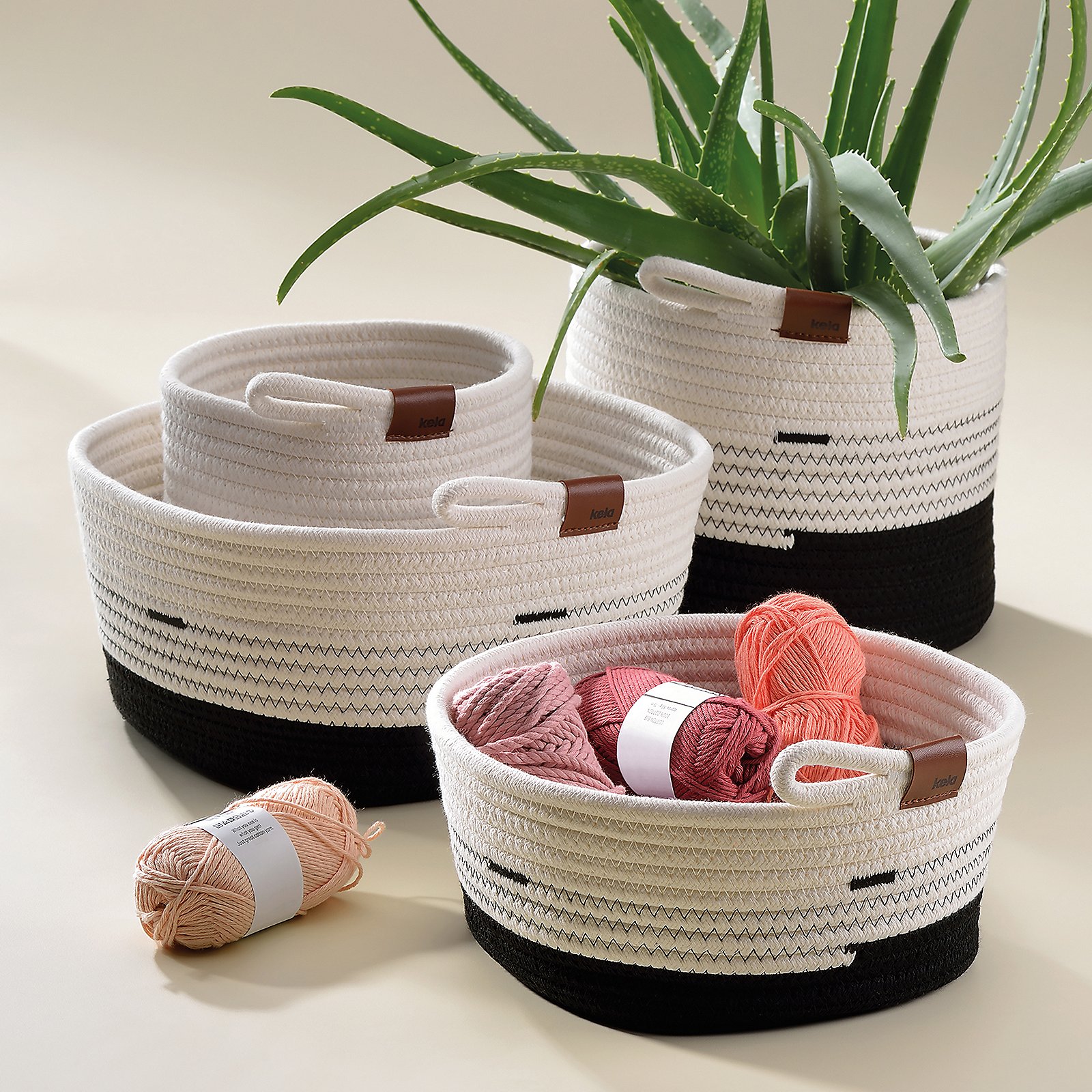 Korb Hedda 28x15x28 cm - Baumwolle/Polyester Mischung weiß-schwarz