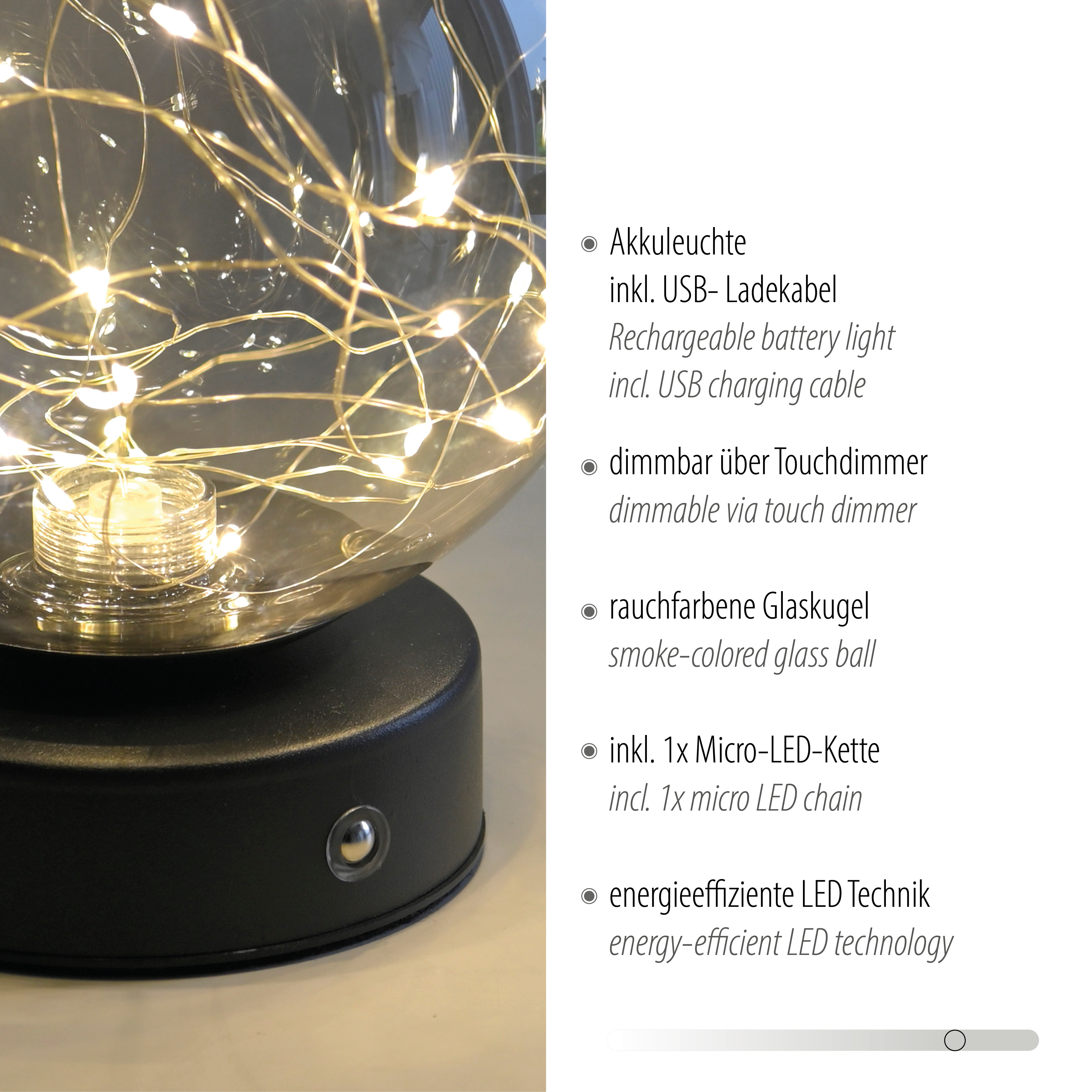 Tischleuchte FADAS - schwarz, Akku, inkl. USB-Kabel