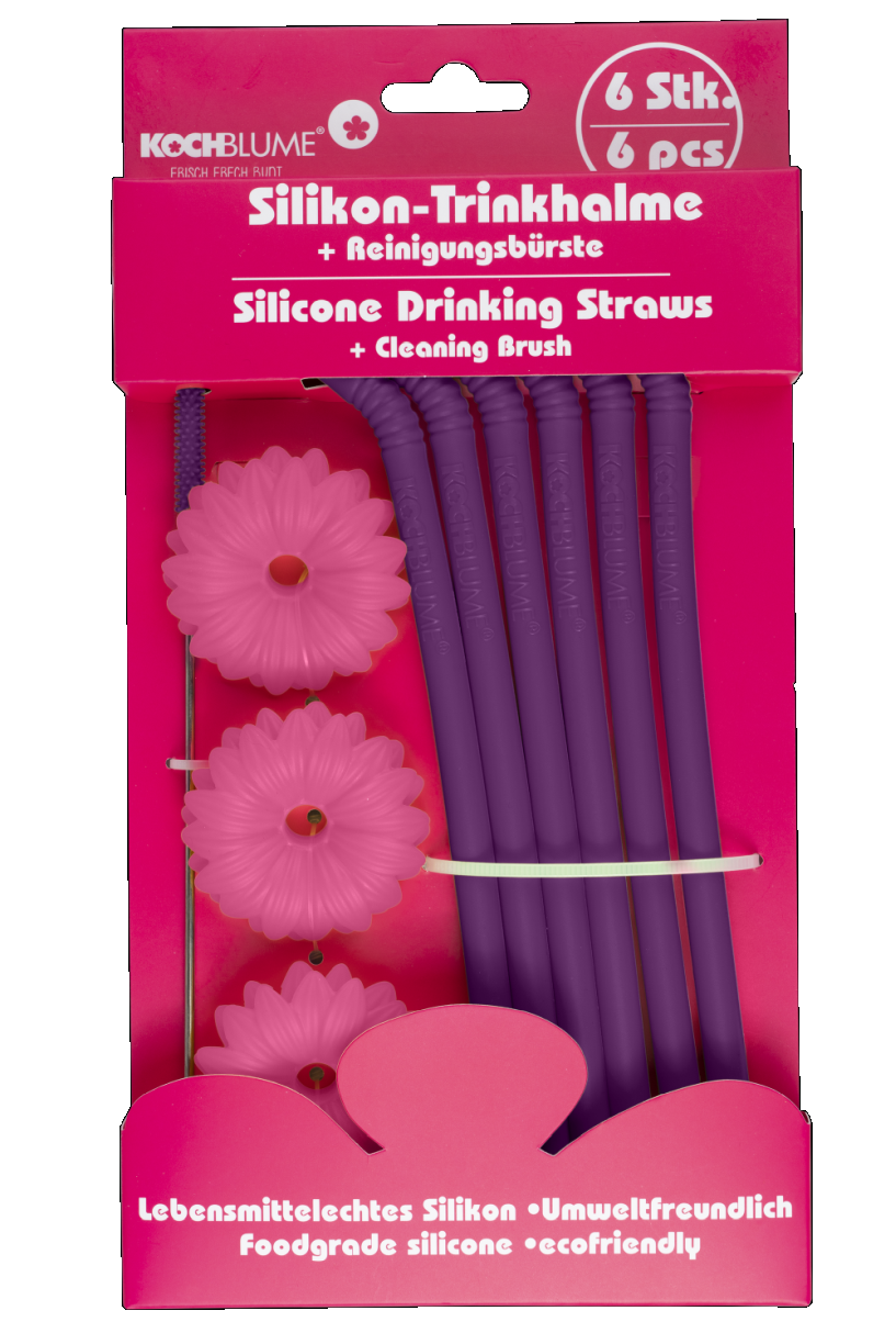 Trinkhalme 6er-Set + Bürste - lila