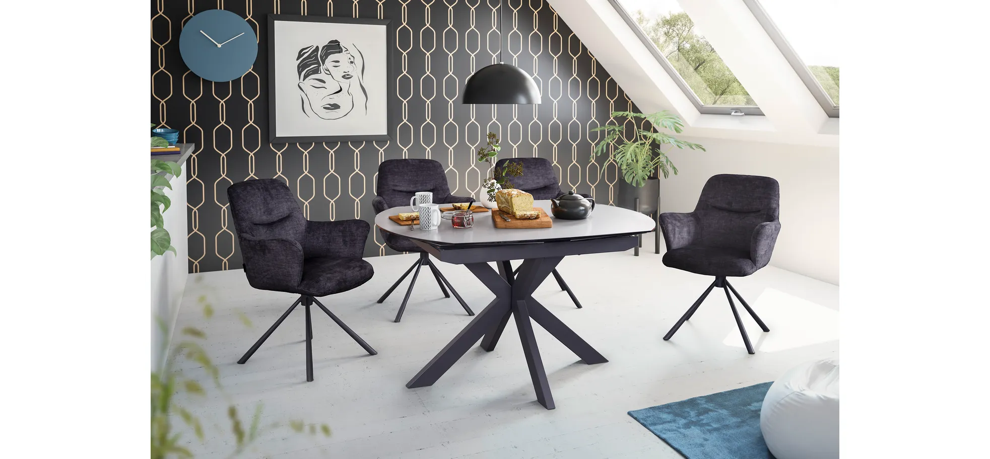 Esstisch, ausziehbar, Glaskeramik grau - Meggie