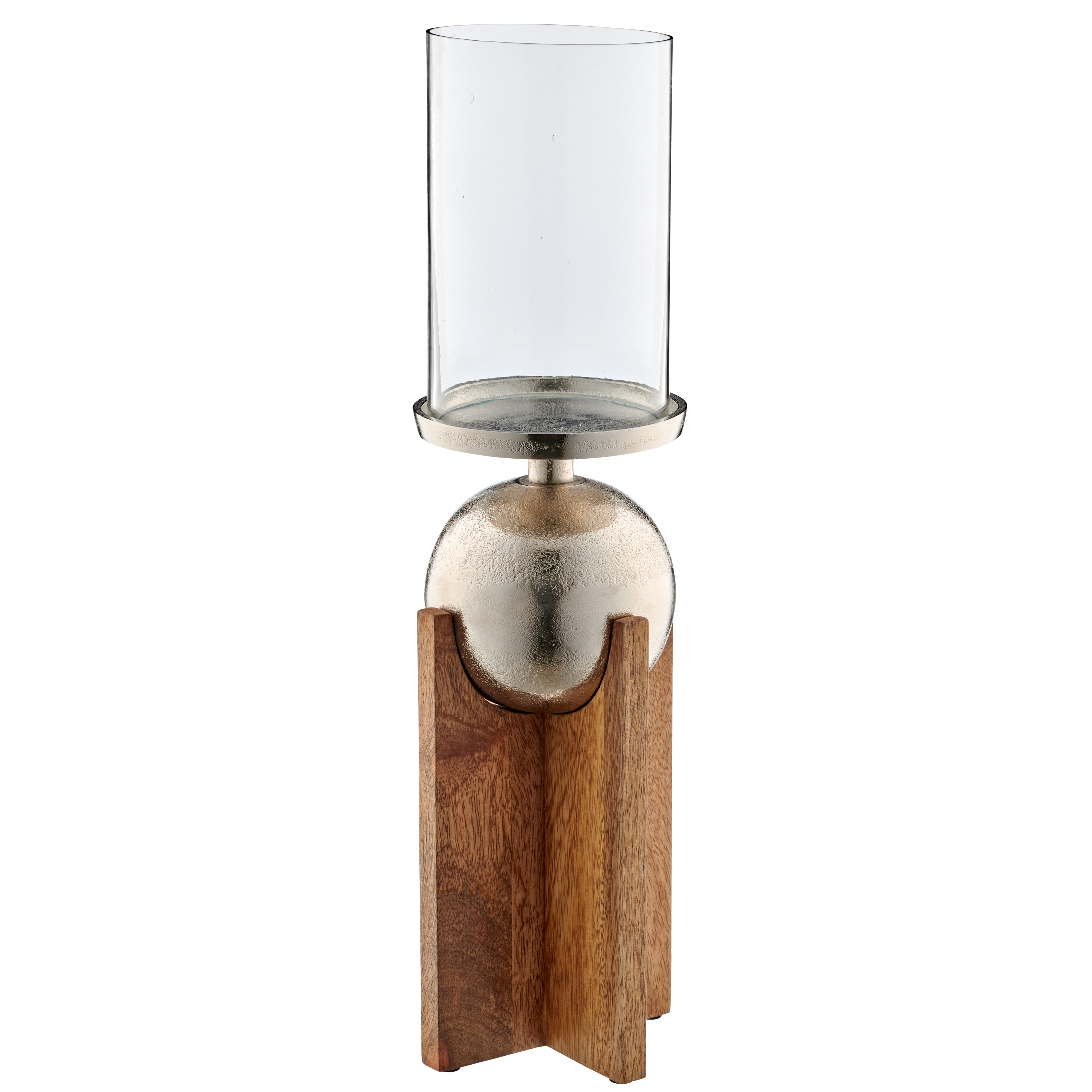 Windlicht - alu/holz natur, glasaufsatz, 12x39cm