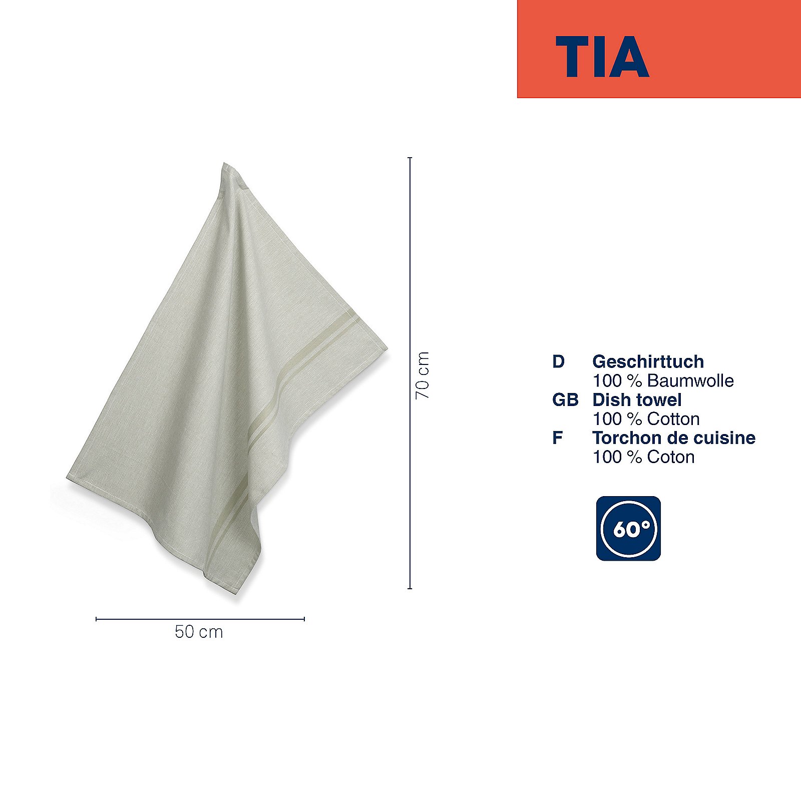 Geschirrtuch Tia 50x70 cm - 100%Baumwolle rauchgrün
